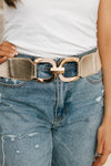 Connected Square Metal and Rhinestone Stretch Belt