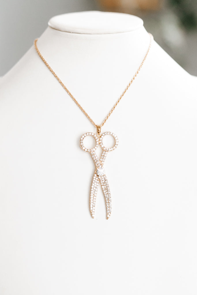 Rhinestones All Over Scissors Necklace