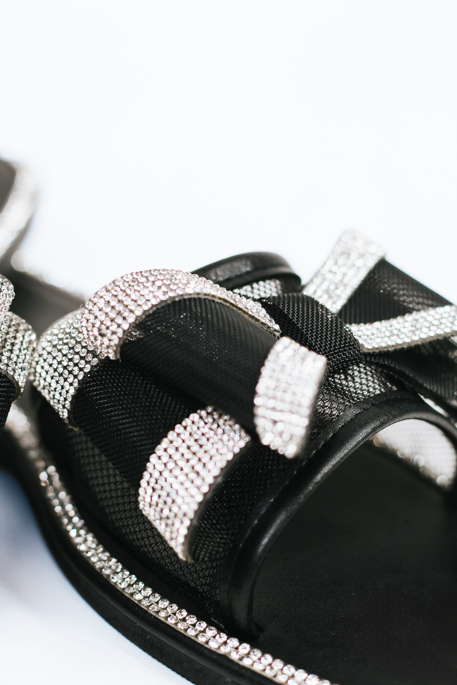 Flat Sandals w/ Rhinestone Trimmed Mesh Bow (SALE)