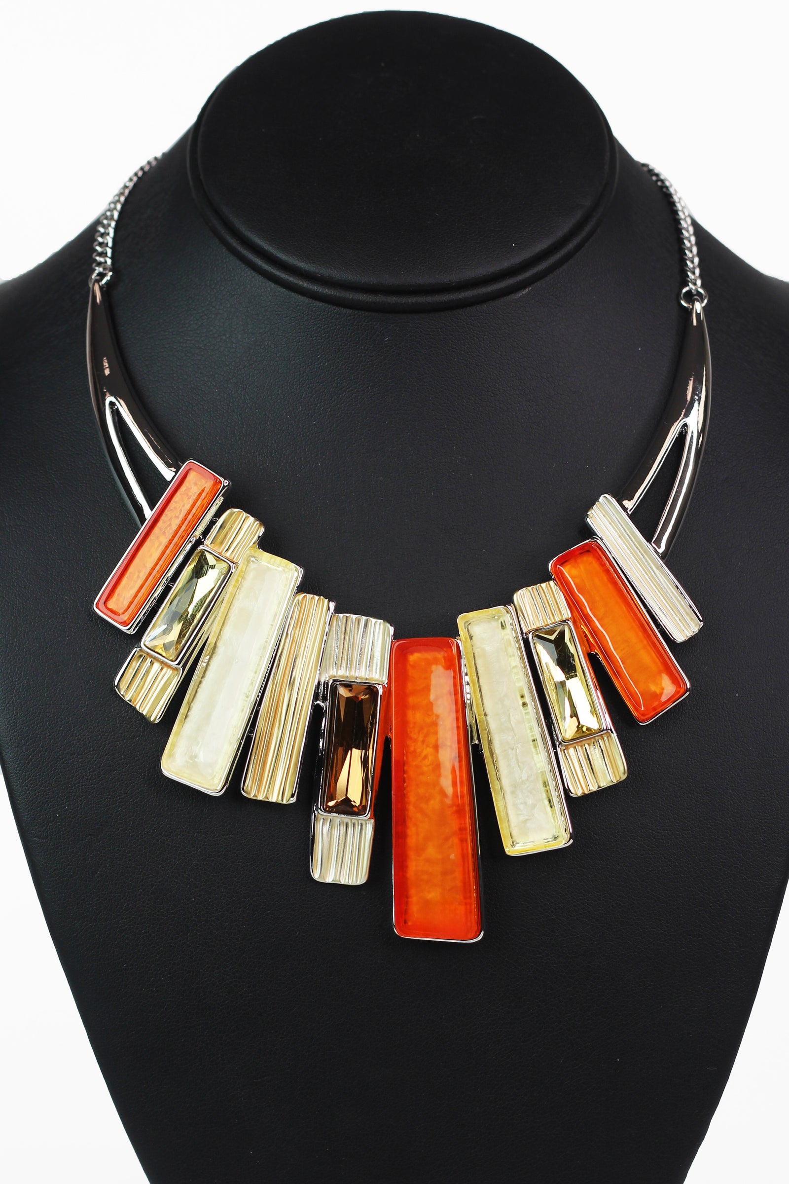 Rhinestone & Epoxy Rectangle Bars Statement Necklace