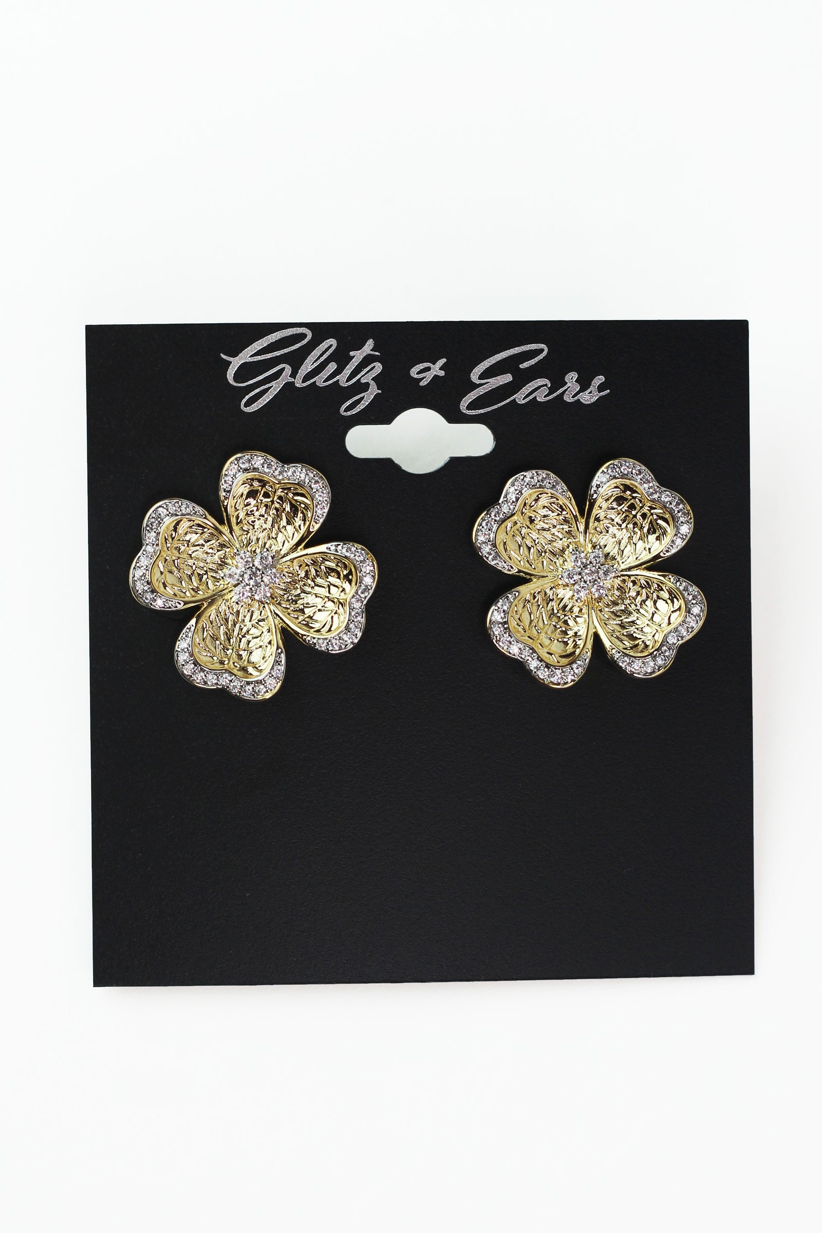 4 Leaf Clover Stud Earrings w/ Pave Trim