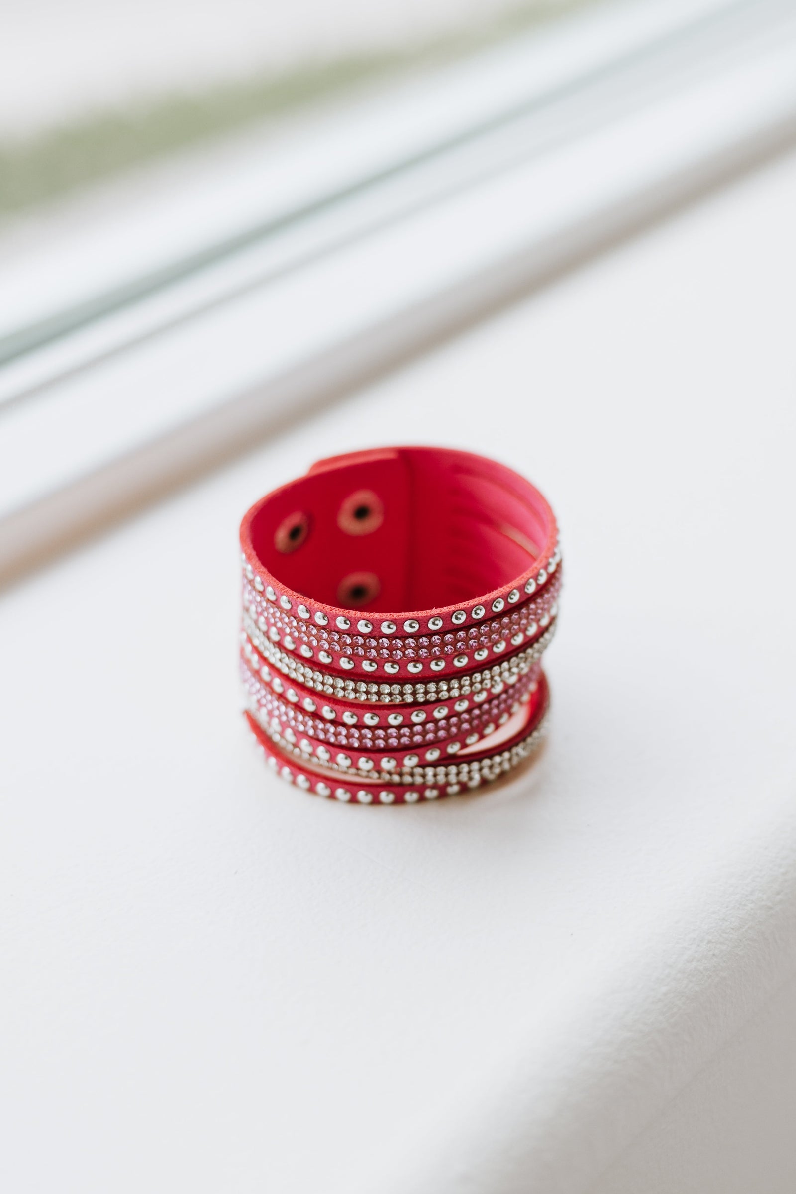 Metal Stud & Rhinestone Fabric Bracelet - Glitz & Ears Boutique