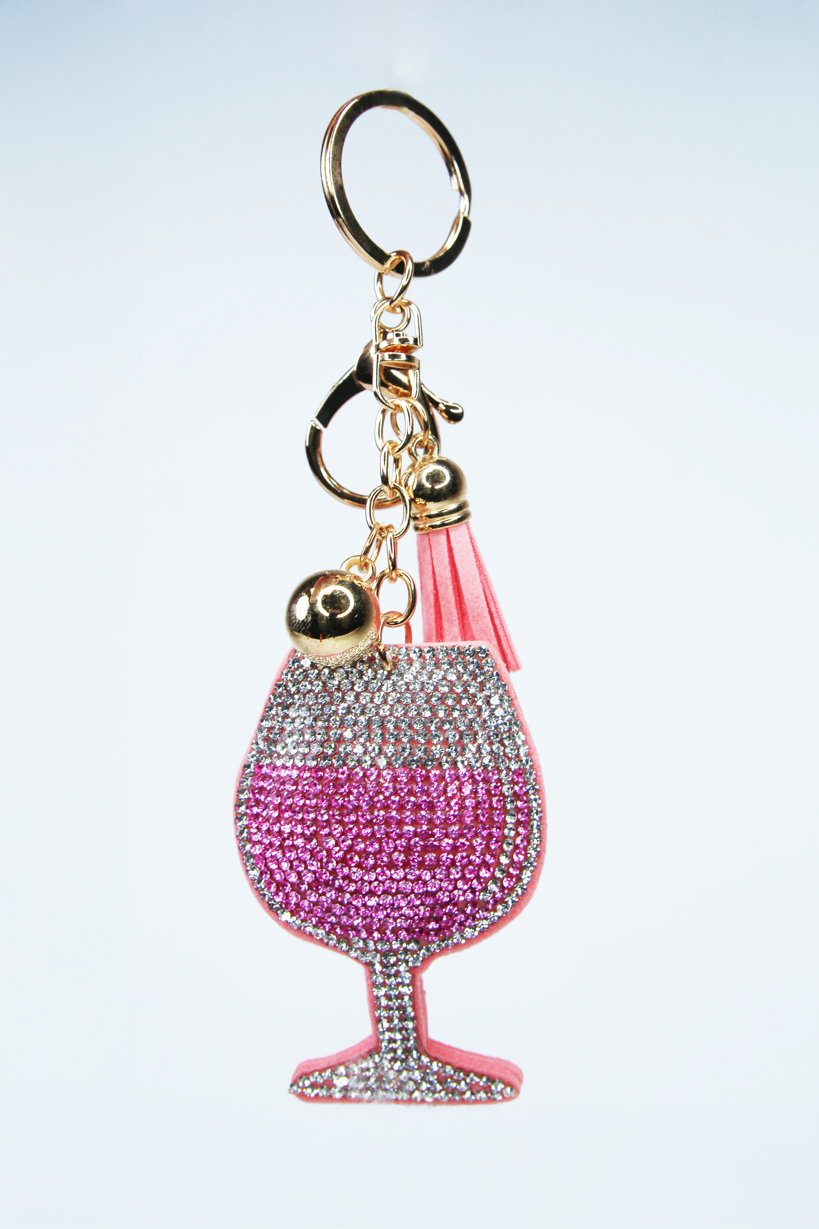 Rhinestone Puff Wine Glass Keychain