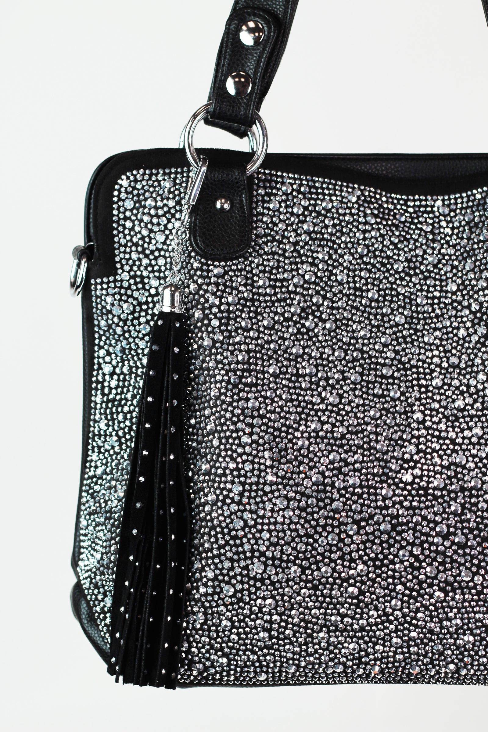 All Rhinestone Front Tassel Bag
