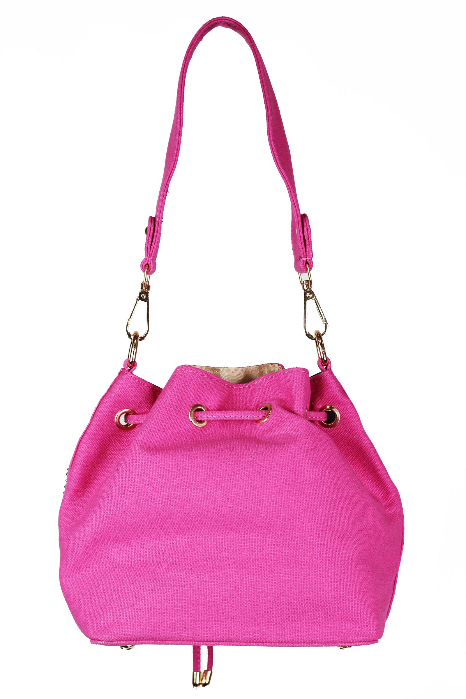 Canvas Drawstring Purse w/ Ombre Rhinestone Front
