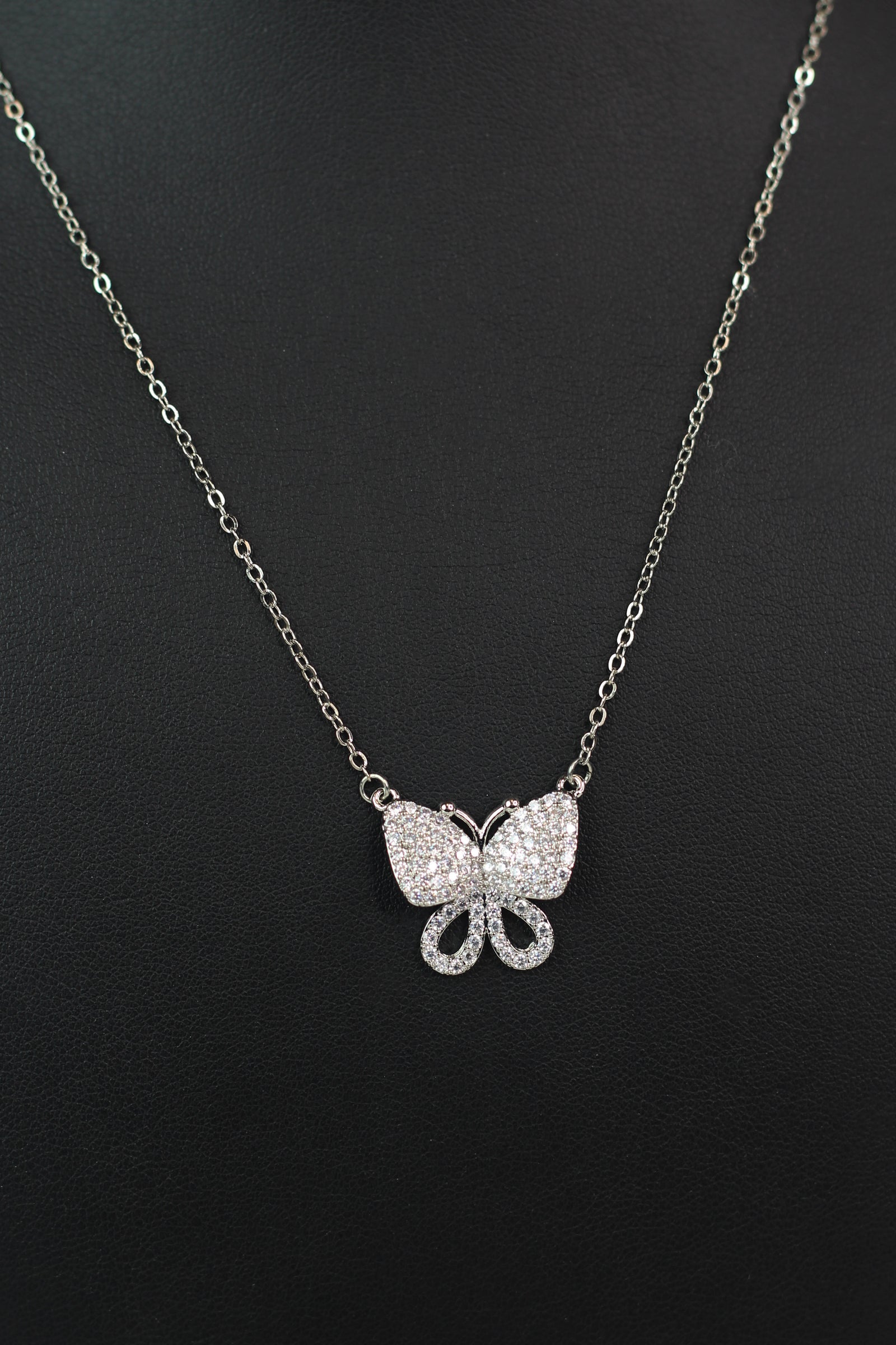 Open Bottom All Rhinestone Butterfly Necklace
