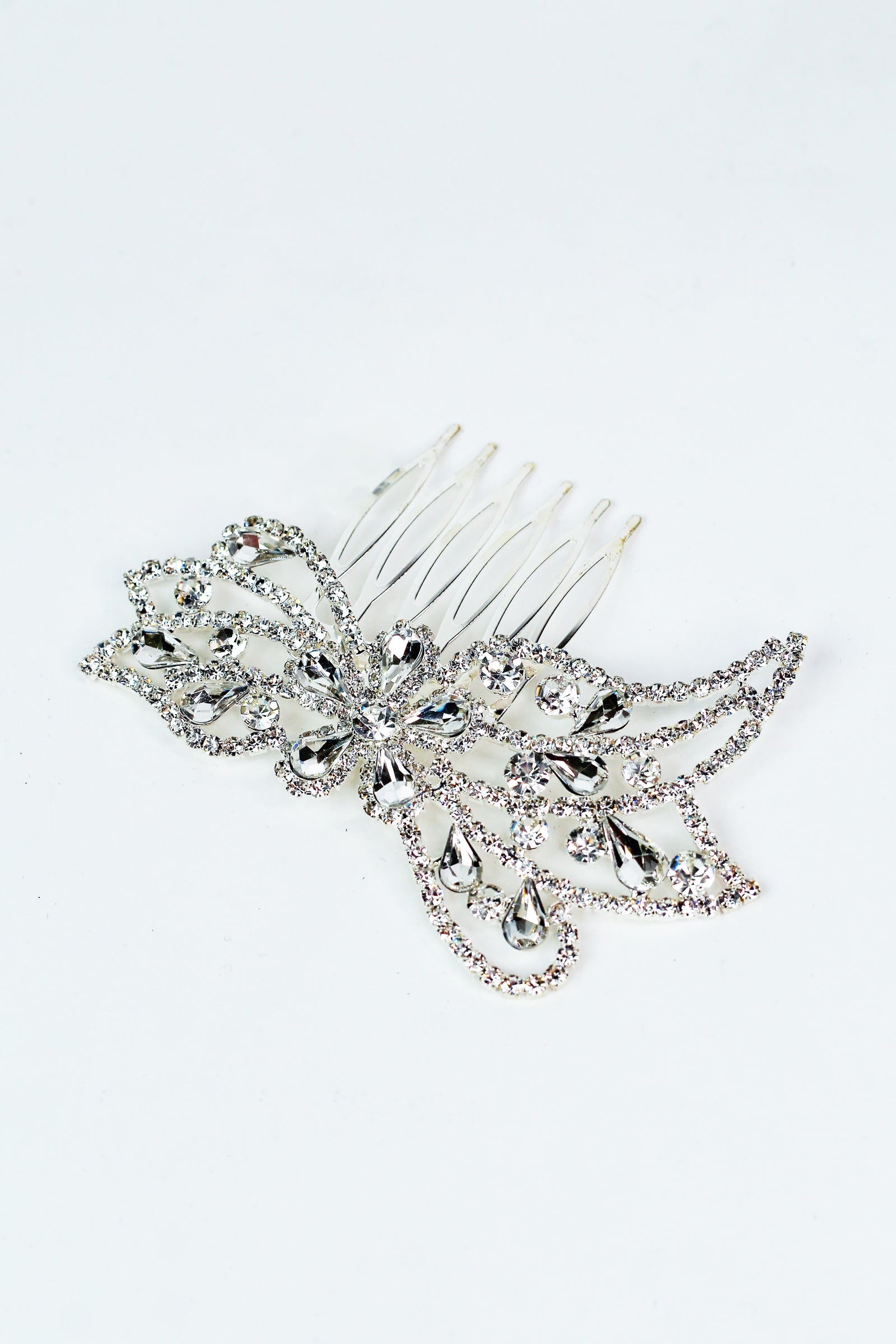 Teardrop Flower Cutout Sides & Stones Hair Comb - Glitz & Ears Boutique