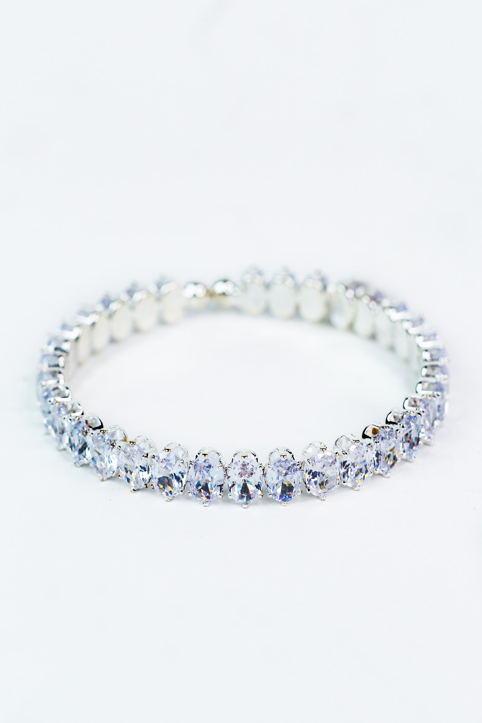 Single Row Oval Shaped Rhinestone Bracelet