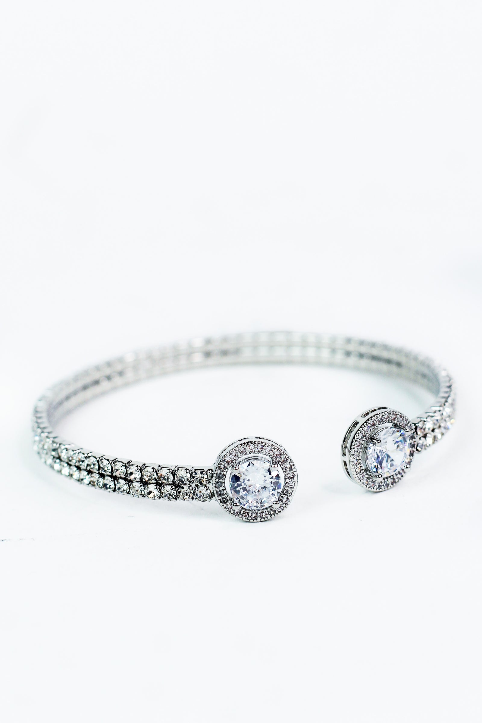 2 Row Rounded End Rhinestone Open Bracelet