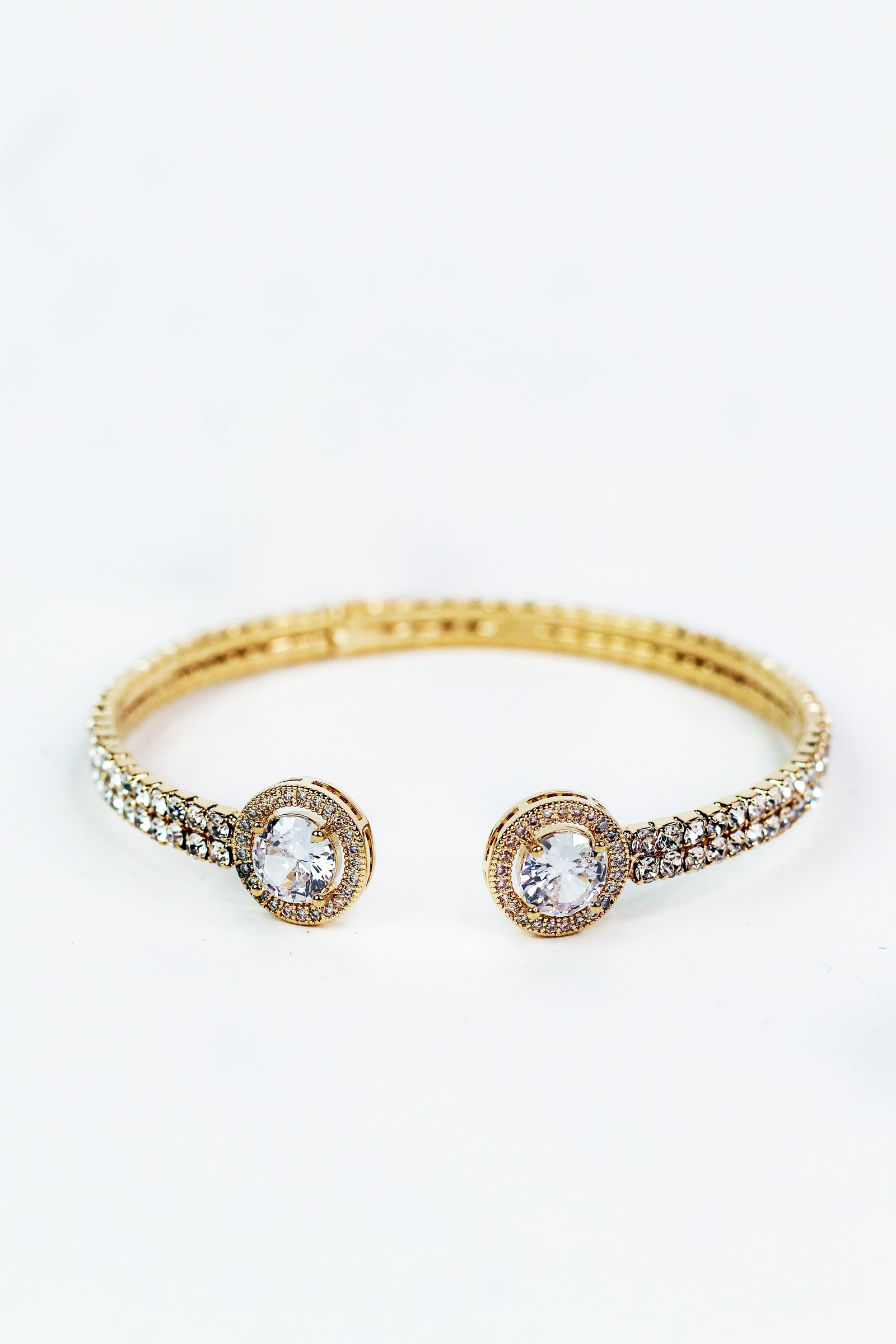 2 Row Rounded End Rhinestone Open Bracelet