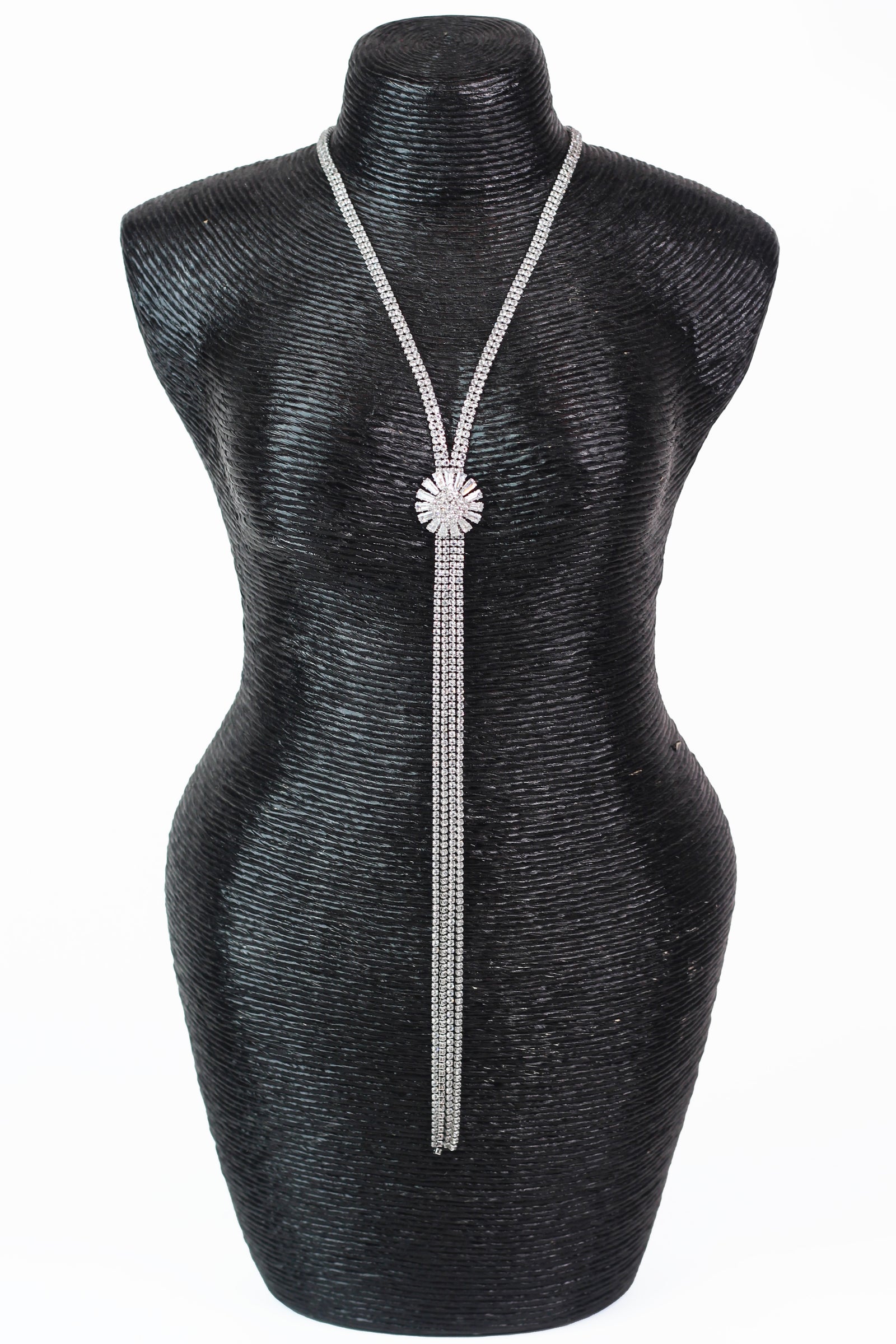 Filled Diamond Middle Baguette Trim Long Necklace
