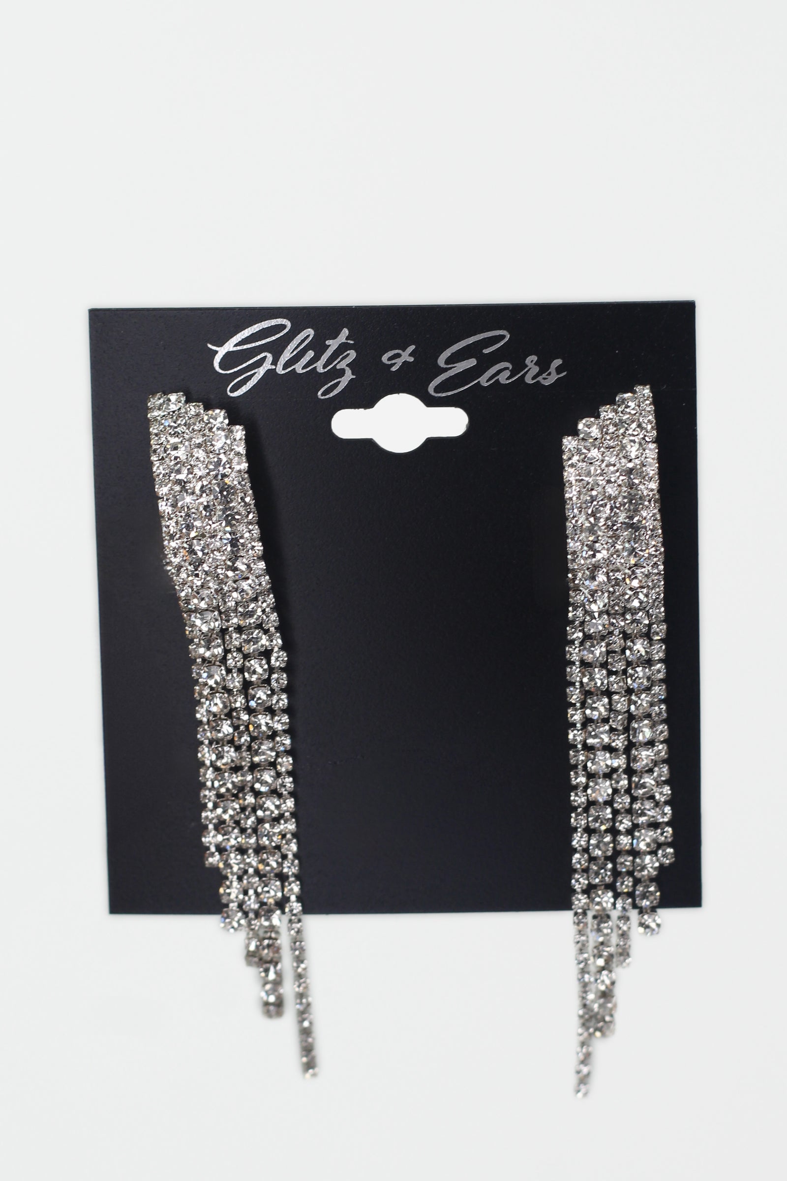 Two Sized Rhinestone Drop Fringe CLIP Earring
