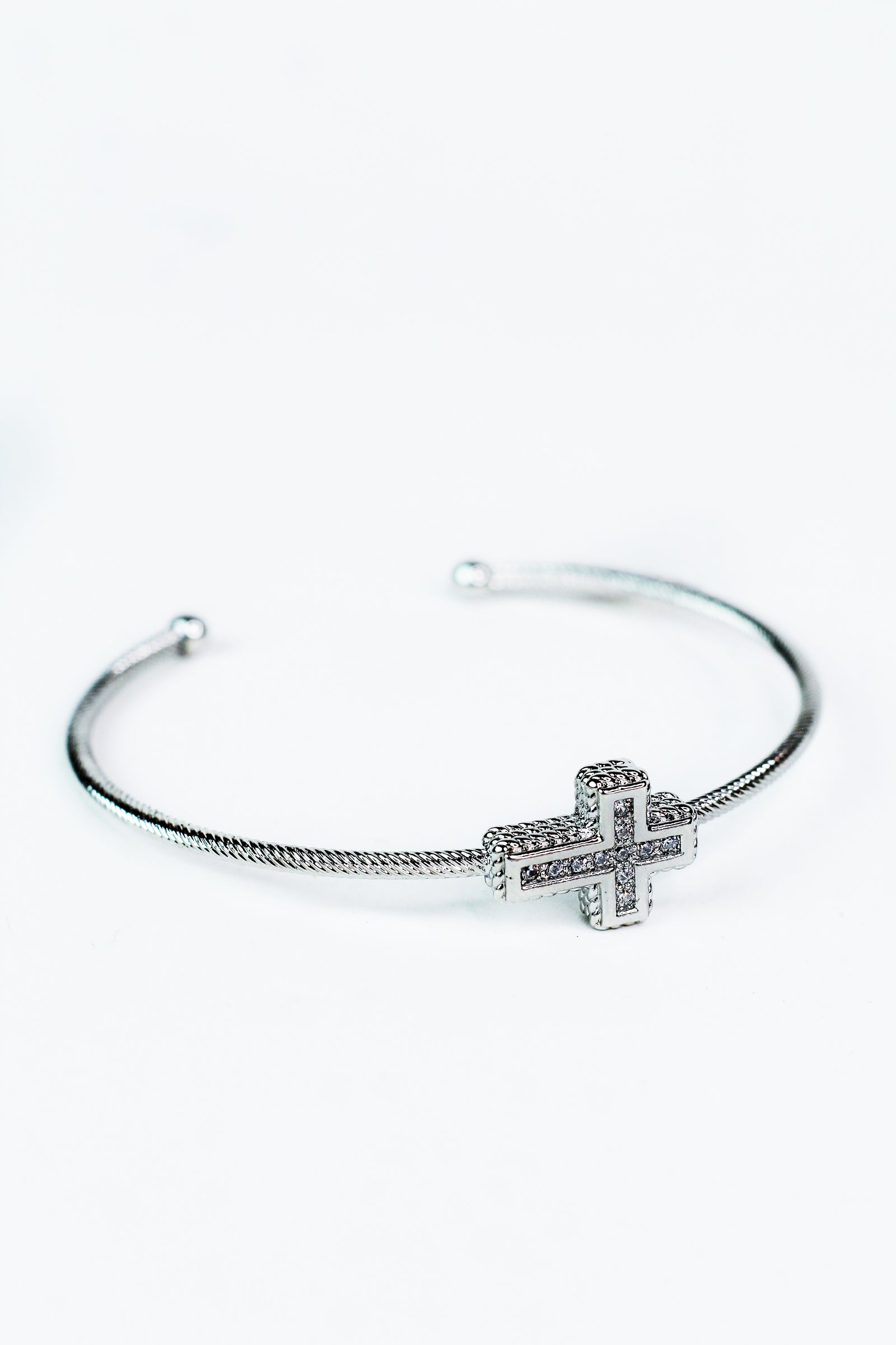 Thin Open Ended Rhinestone Cross Bracelet