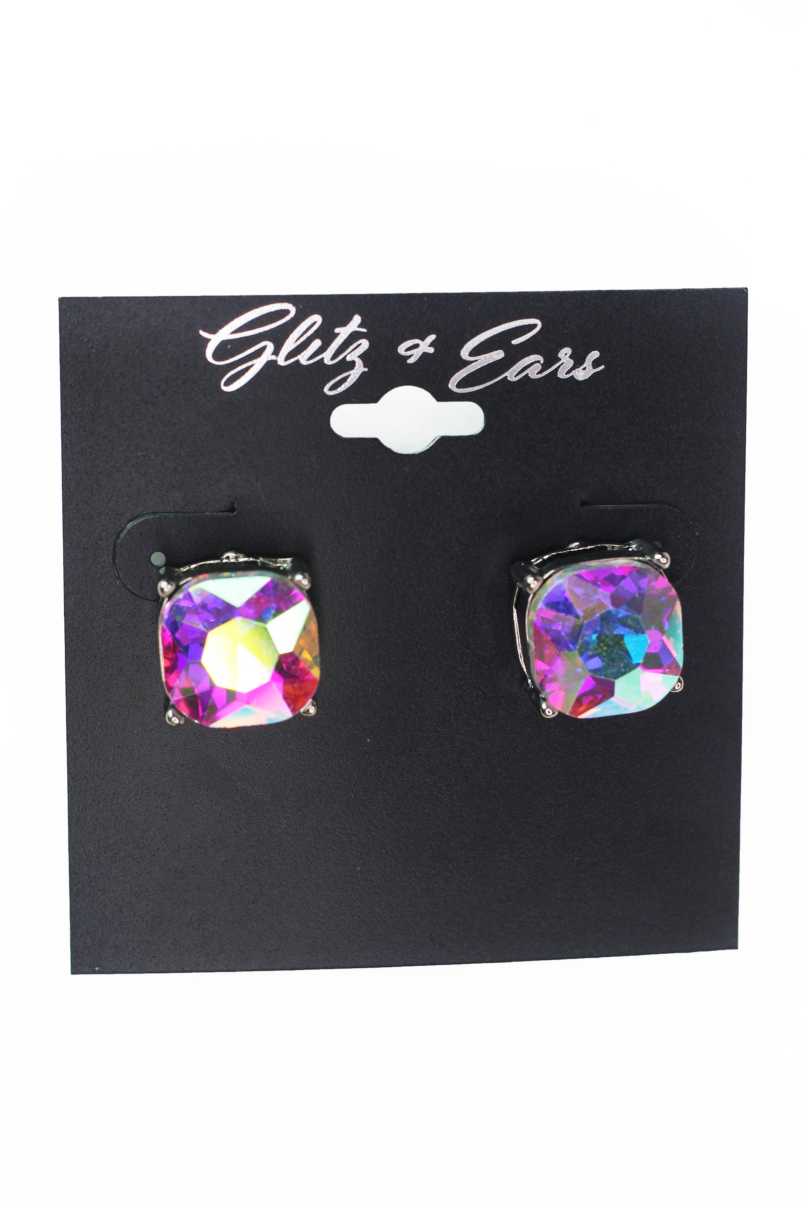 X-Large Square Rounded Edge Rhinestone Stud Earrings