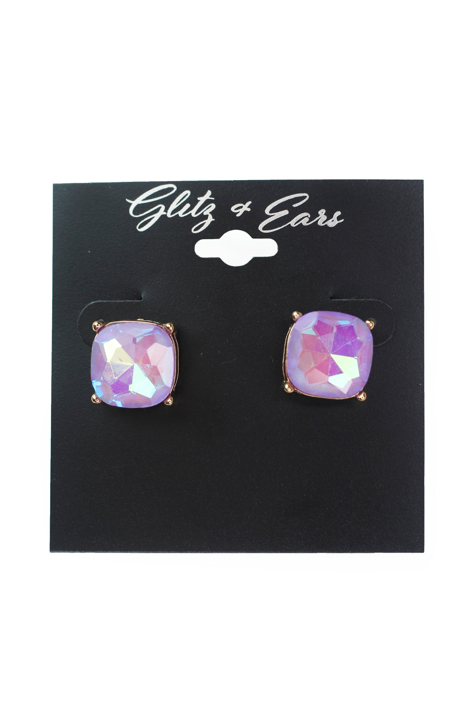 X-Large Square Rounded Edge Rhinestone Stud Earrings