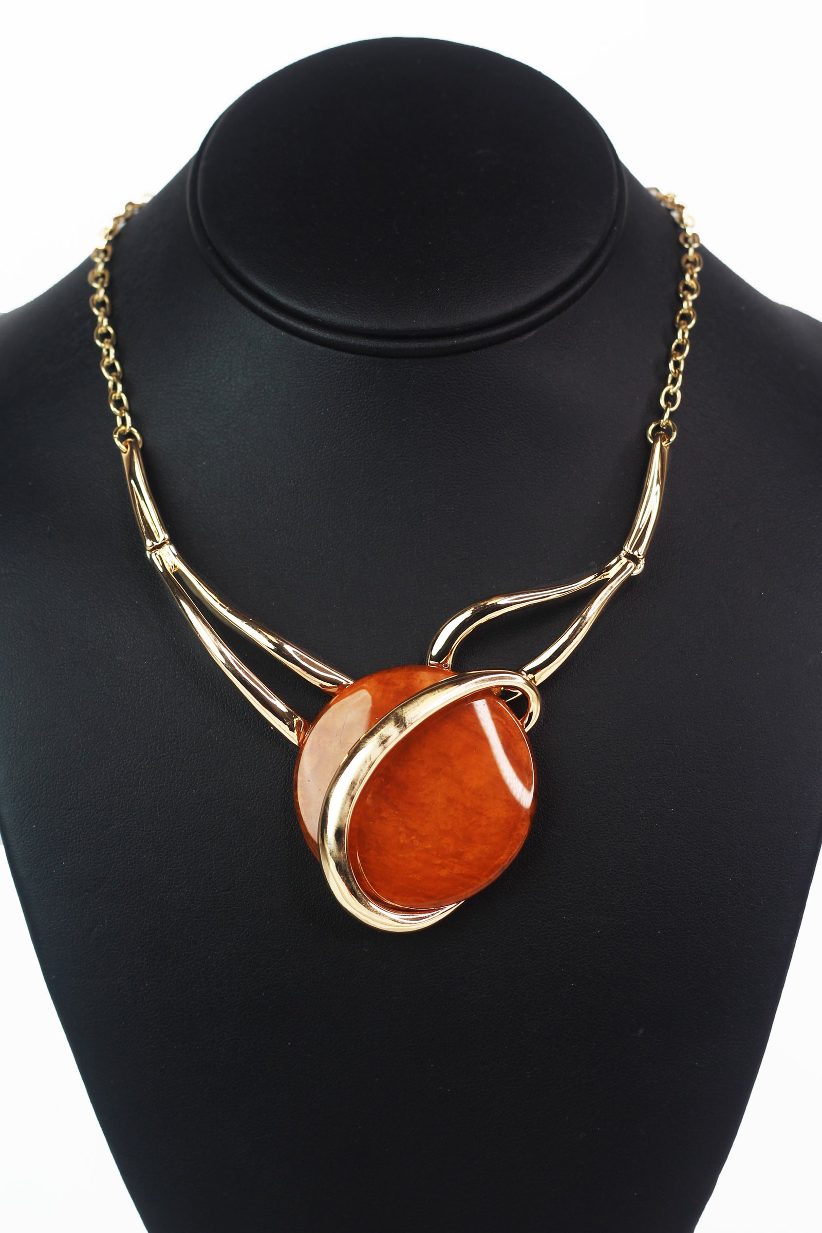 Metal Open Loops & Round Stone Necklace