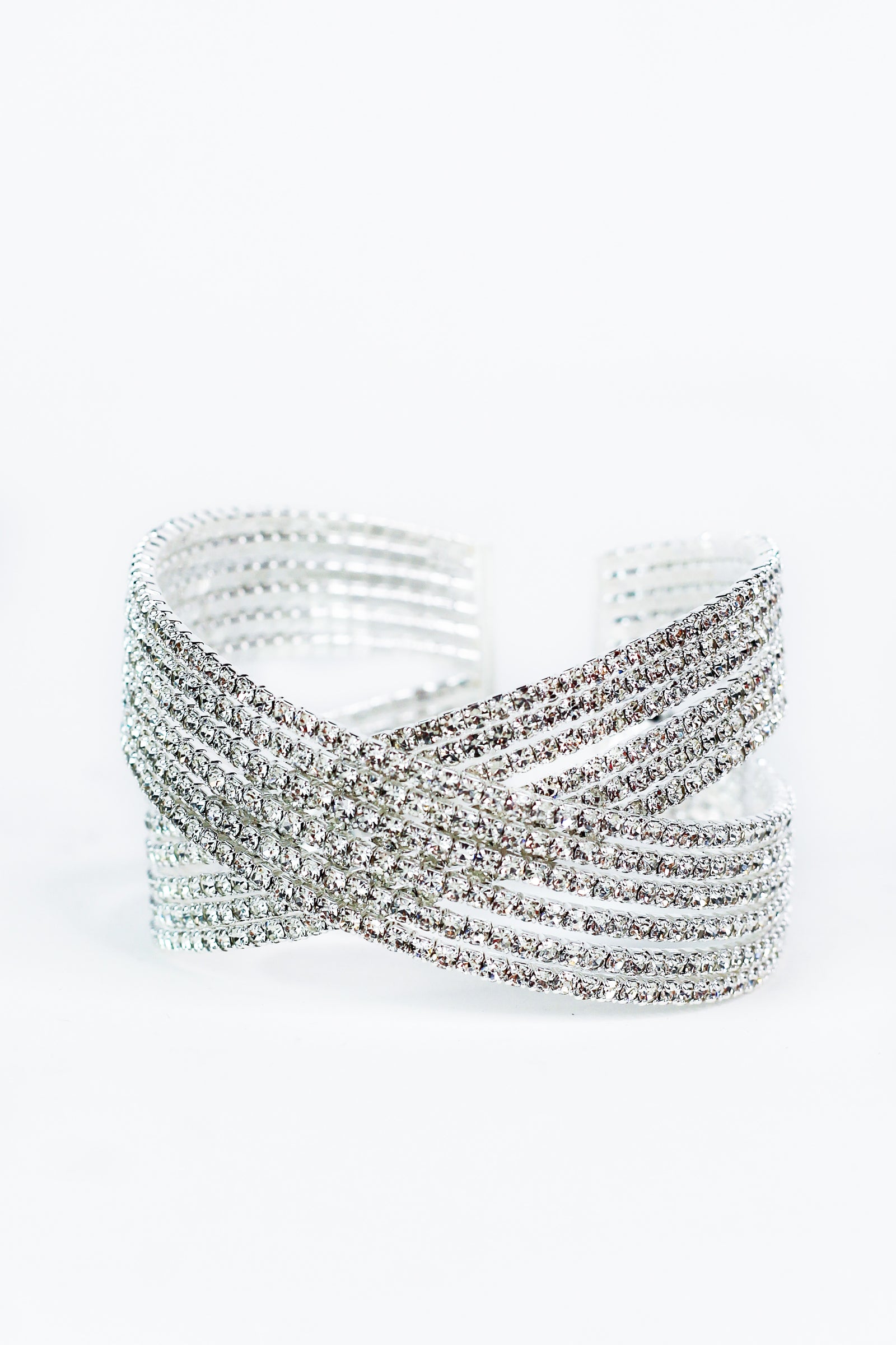 6 Row Rhinestone Criss Cross Cuff Bracelet