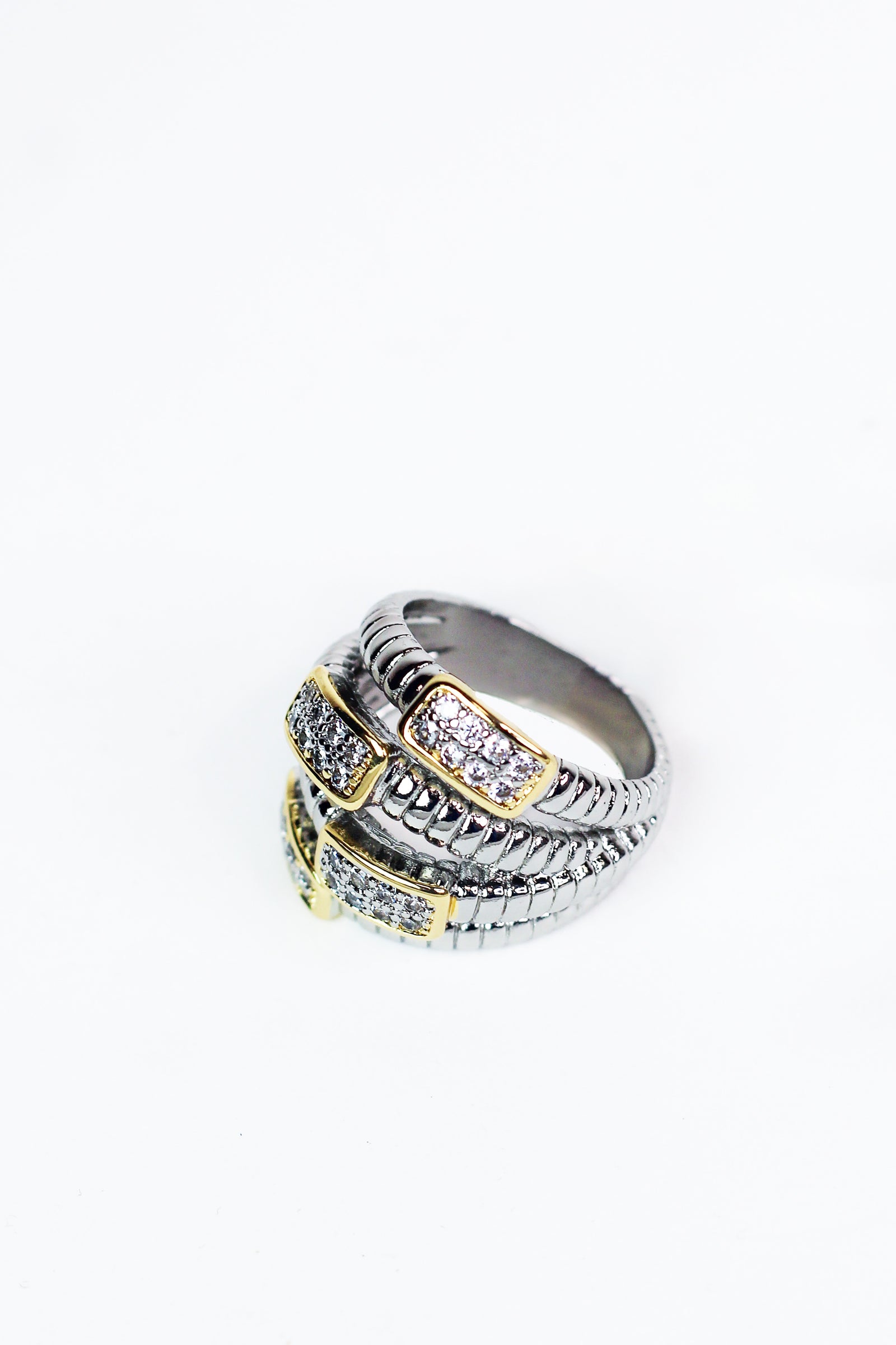 2-Tone 4-Row Rhinestone Buckle Design Fashion Ring
