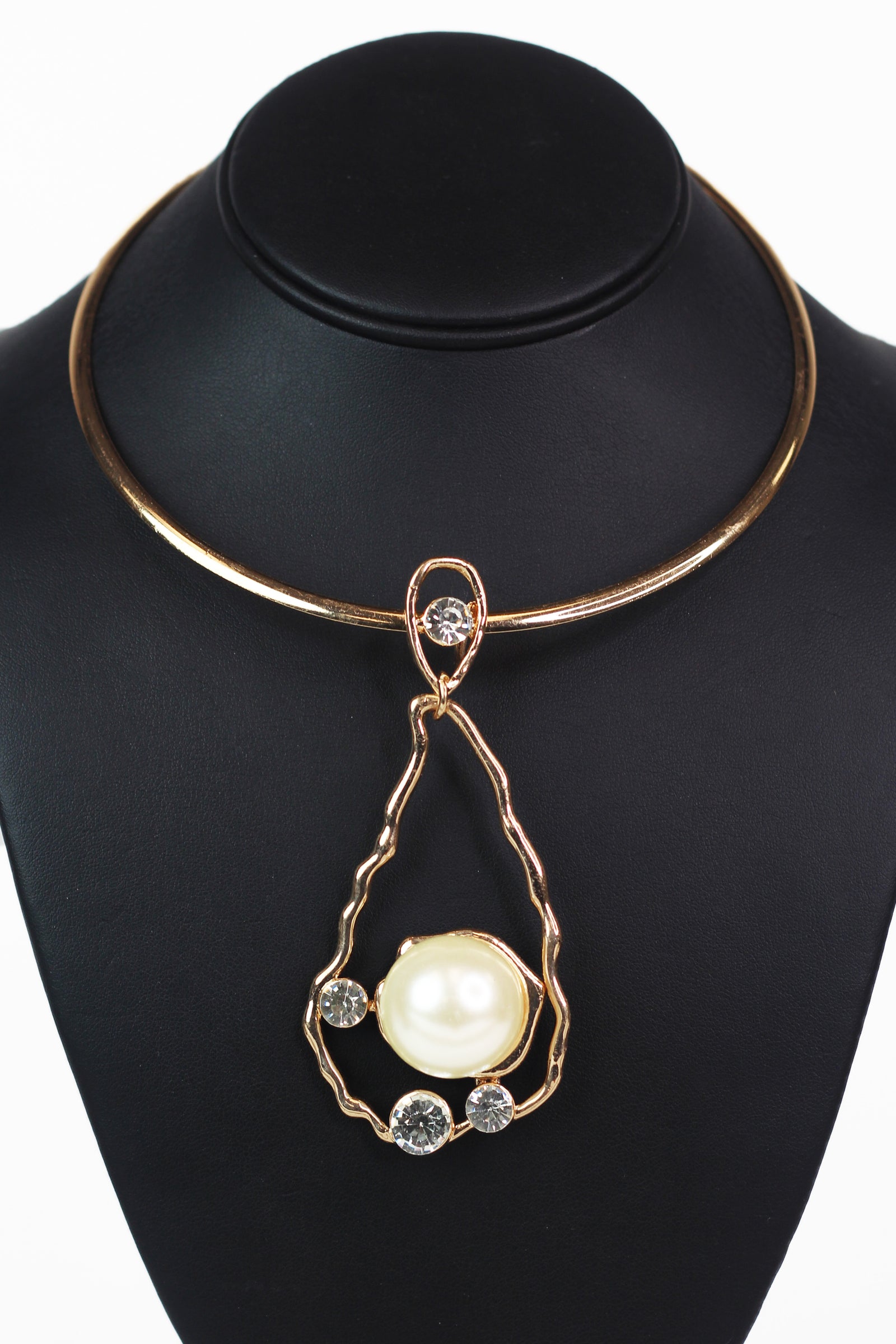 Metal Pearl Teardrop Pendant Statement Necklace