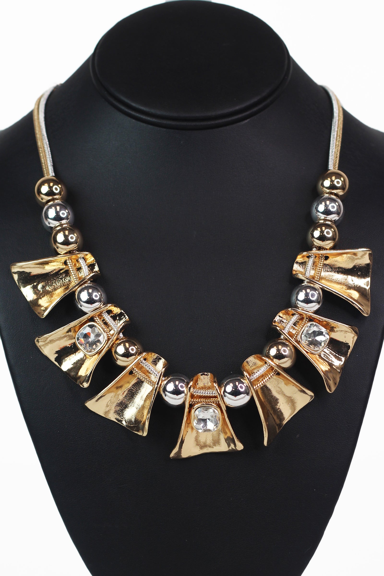 2 Tone Metal Rhinestone Statement Necklace