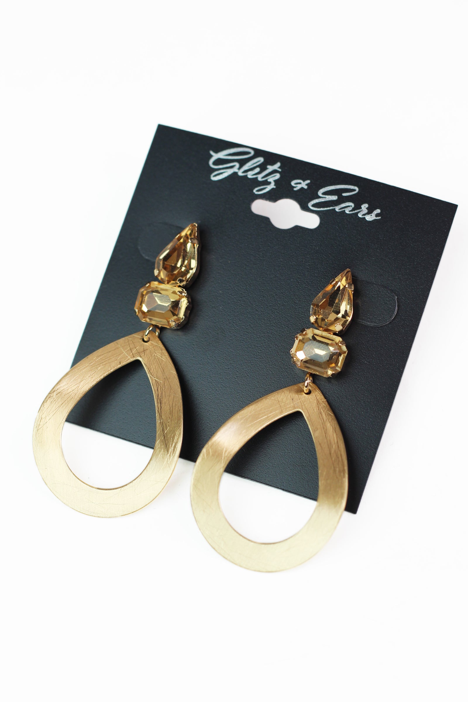 Teardrop & Emerald Stone Brush Open Teardrop Earring
