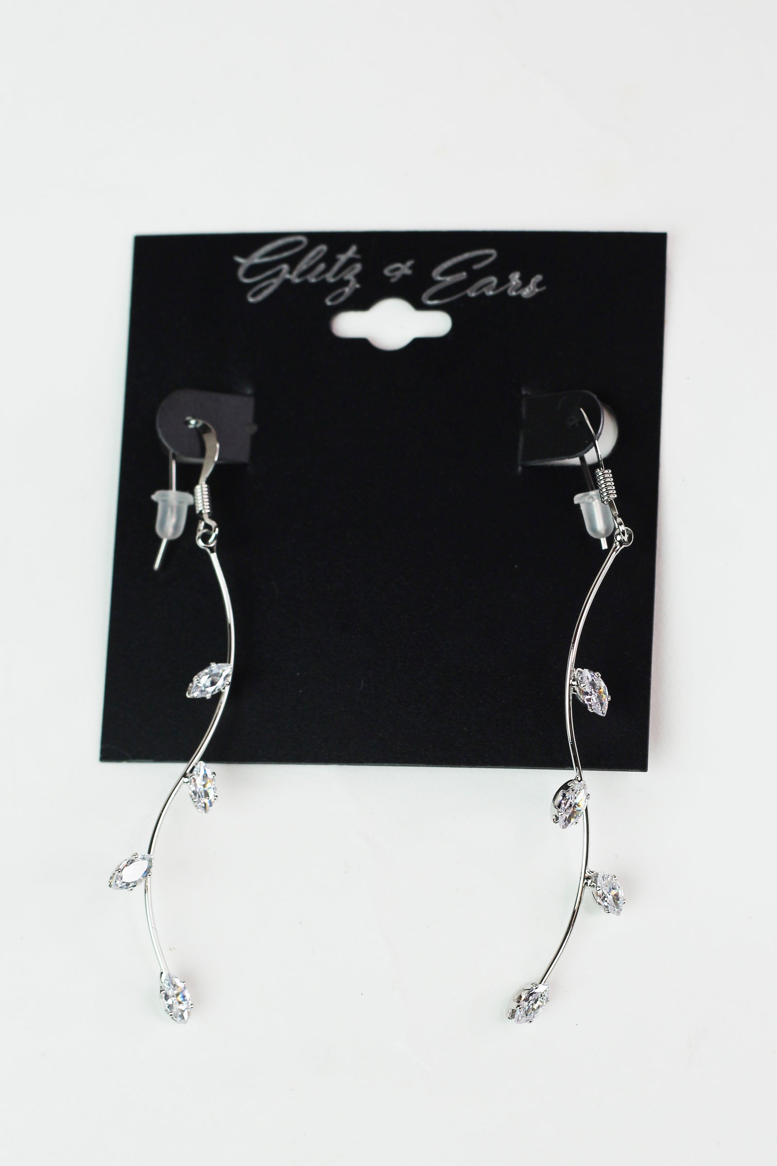 Thin Wavy Bar Four Spaced Almond Stones Earring