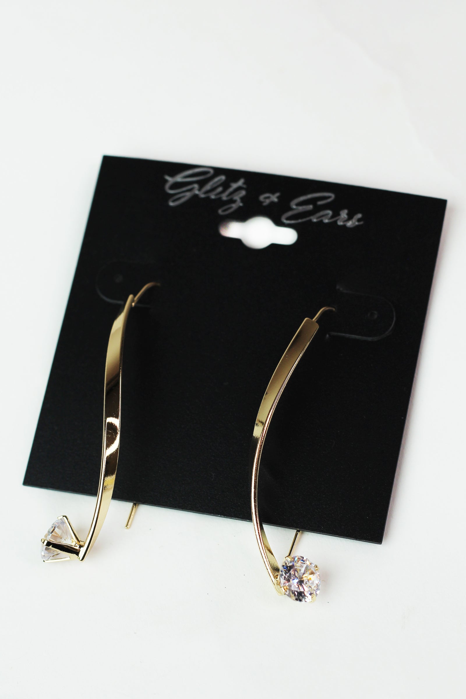 Metal Swirl Bar Stone End Earring