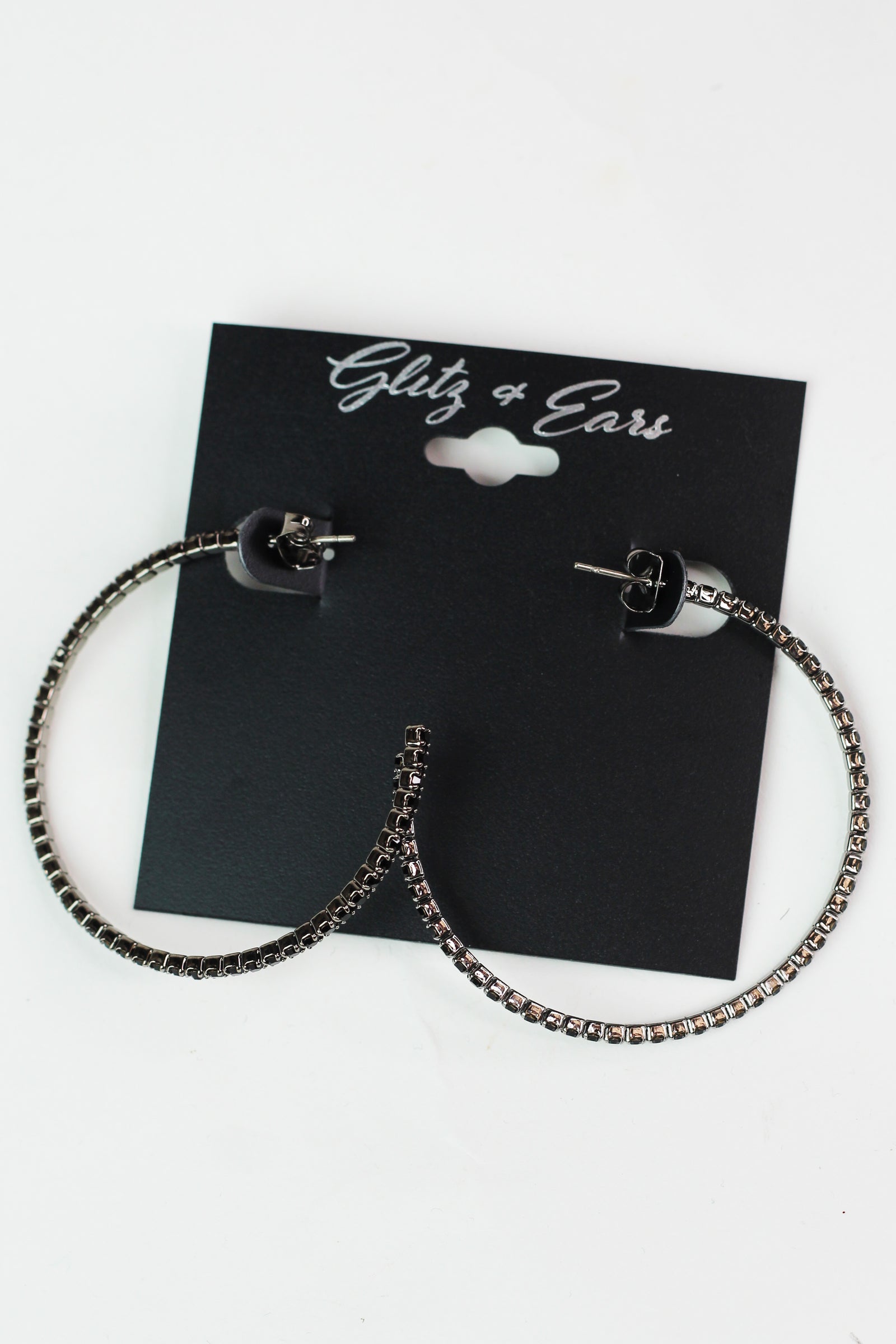 Thin Rhinestone Outside Open Back Medium Hoop