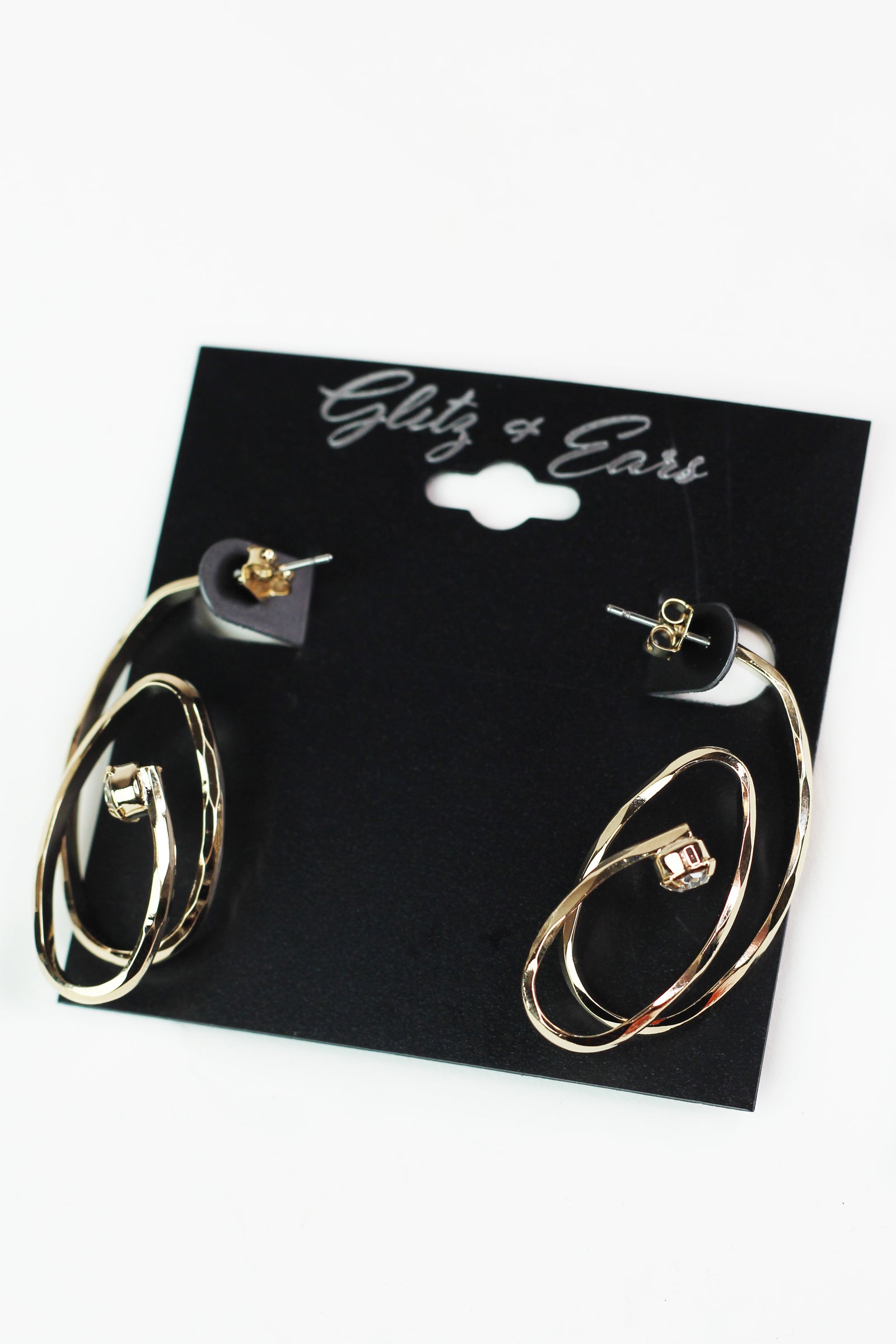 Textured Open Oval Rows Stone End Earring
