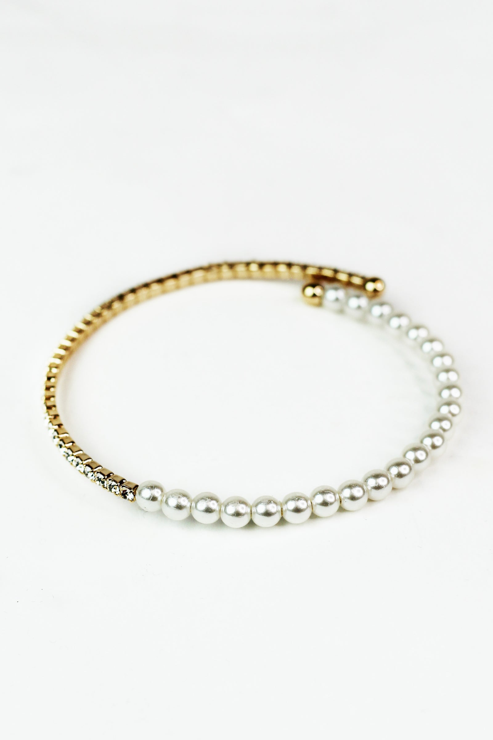 Half Rhinestone Half Pearl Thin Bracelet