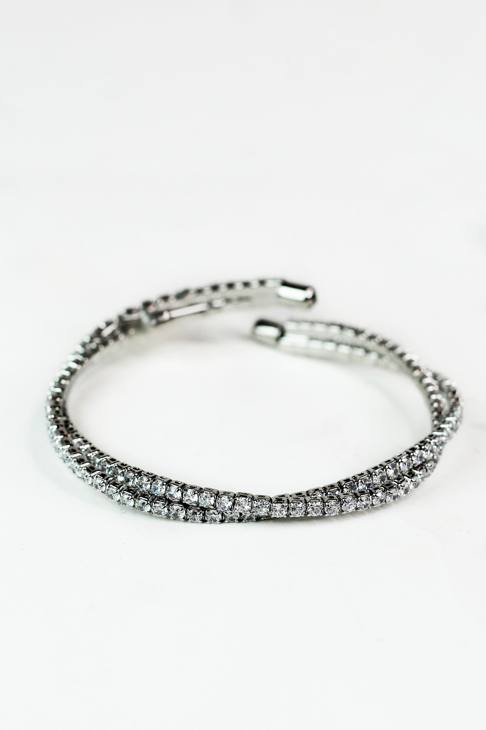 Two Row Rhinestone Thin Twist Bangle
