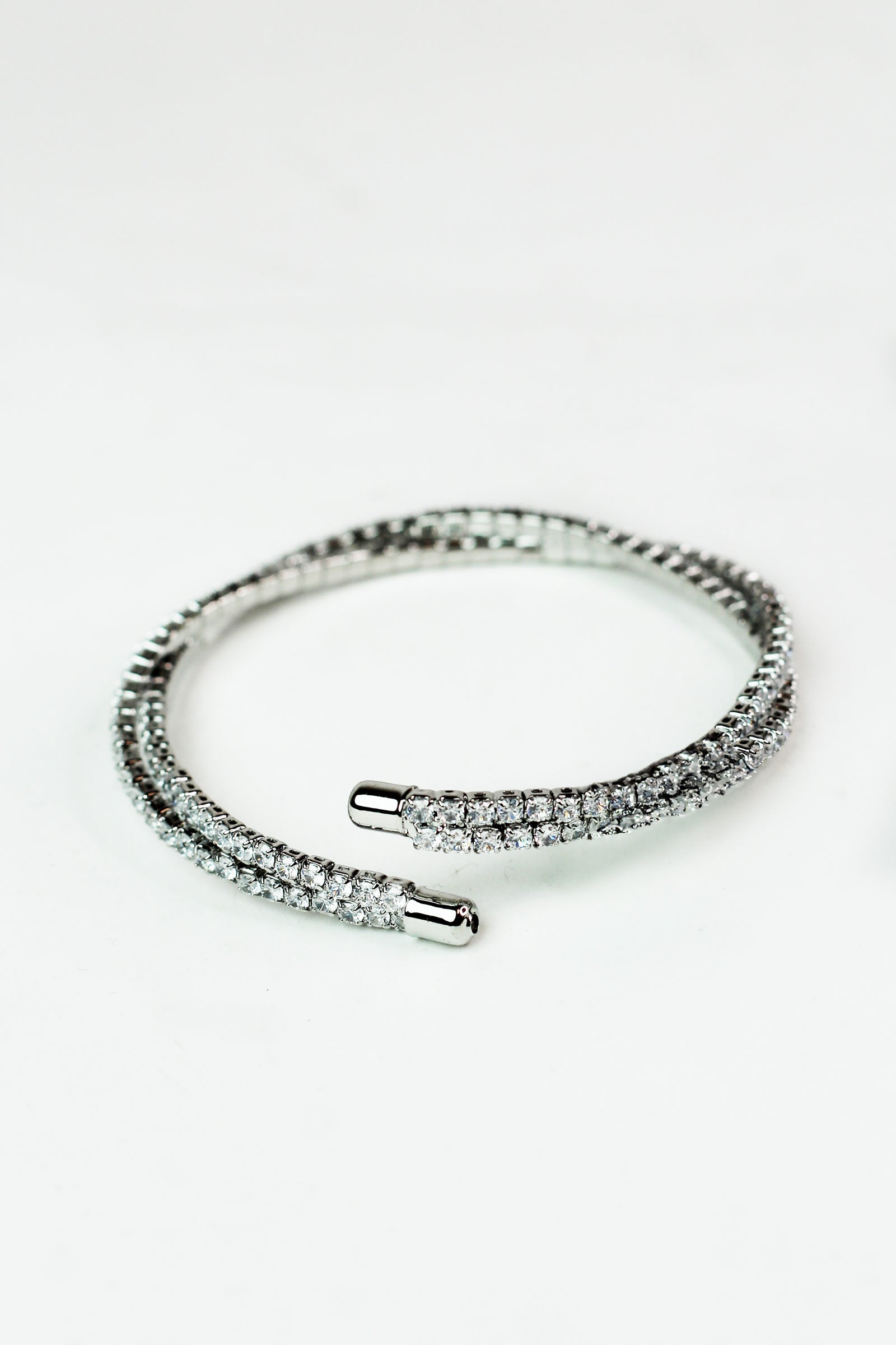 Two Row Rhinestone Thin Twist Bangle