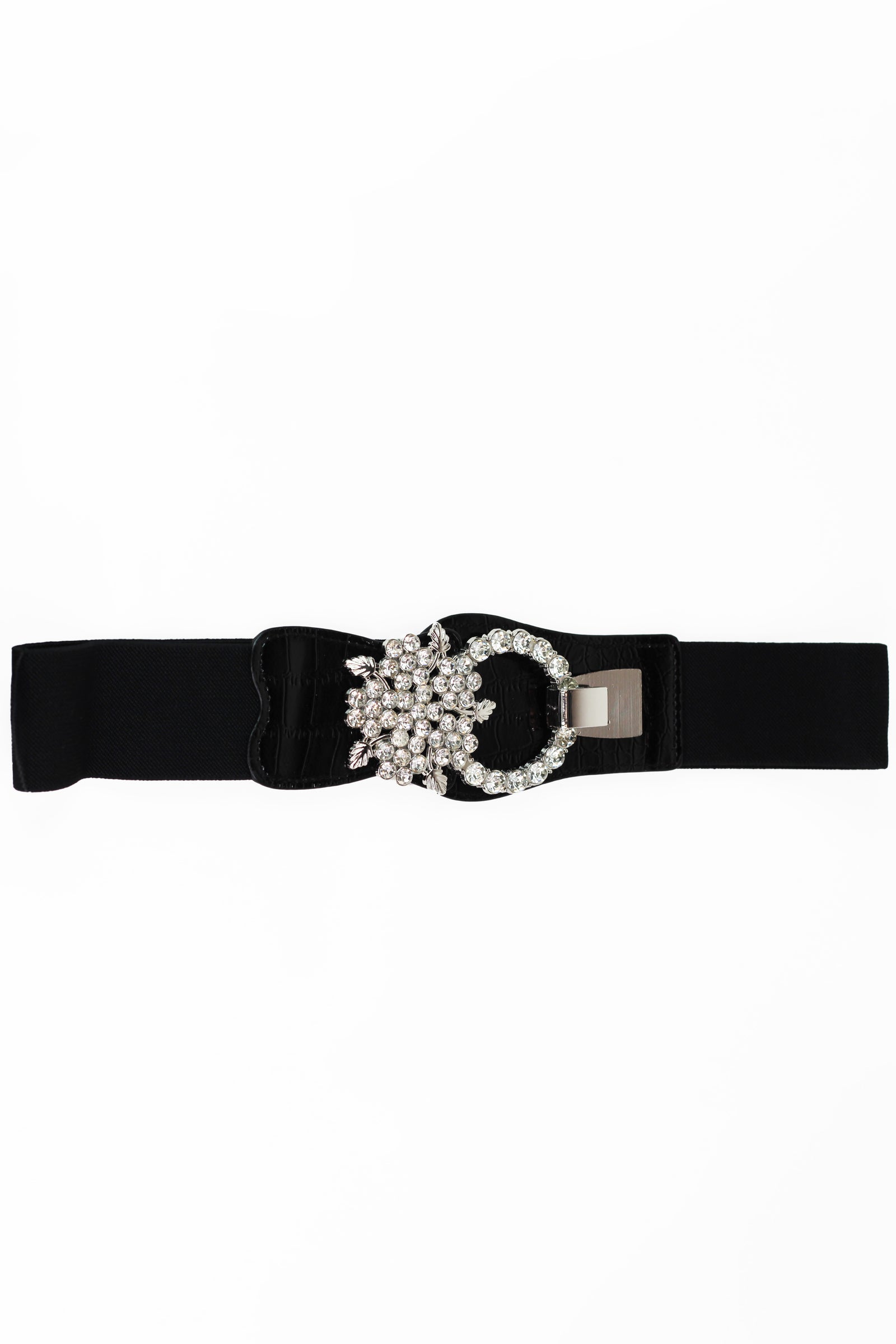 Chunky Rhinestone Flower Vines & Loop Faux Leather & Elastic Belt