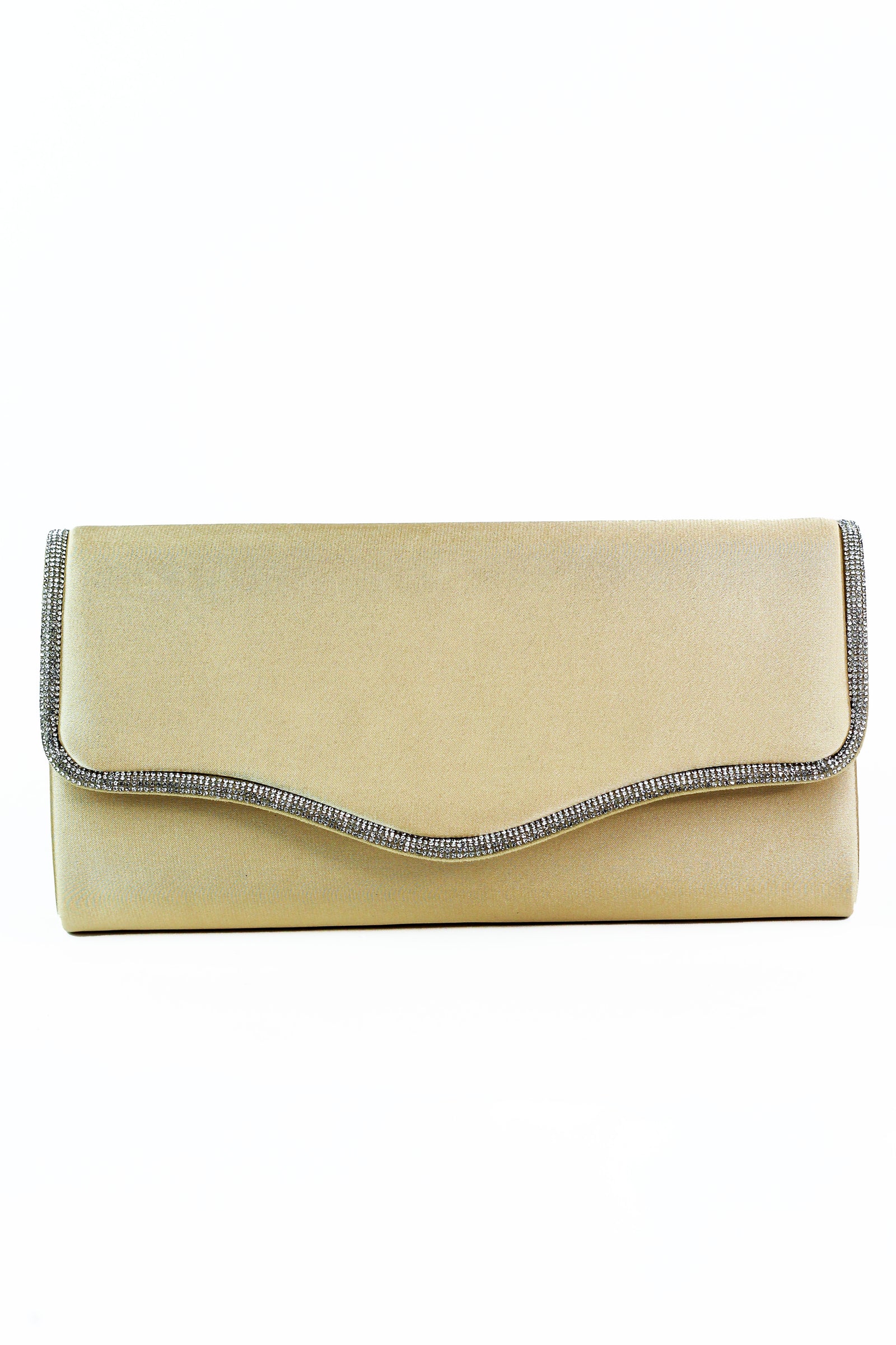 Satin Rectangle Clutch w/ Wavy Rhinestone Trimmed Flap