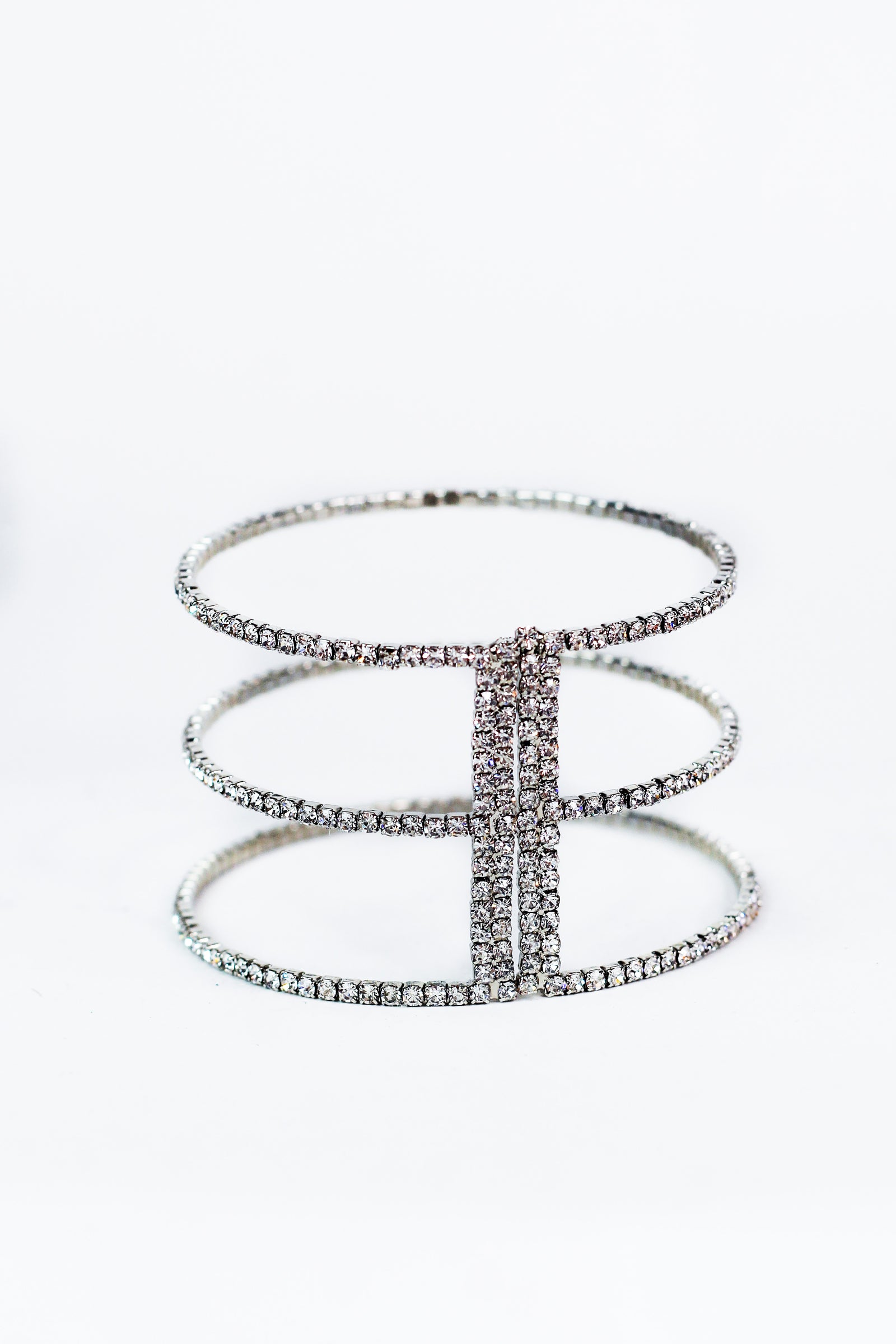 Three Row Separated Rhinestone Cuff Bracelet