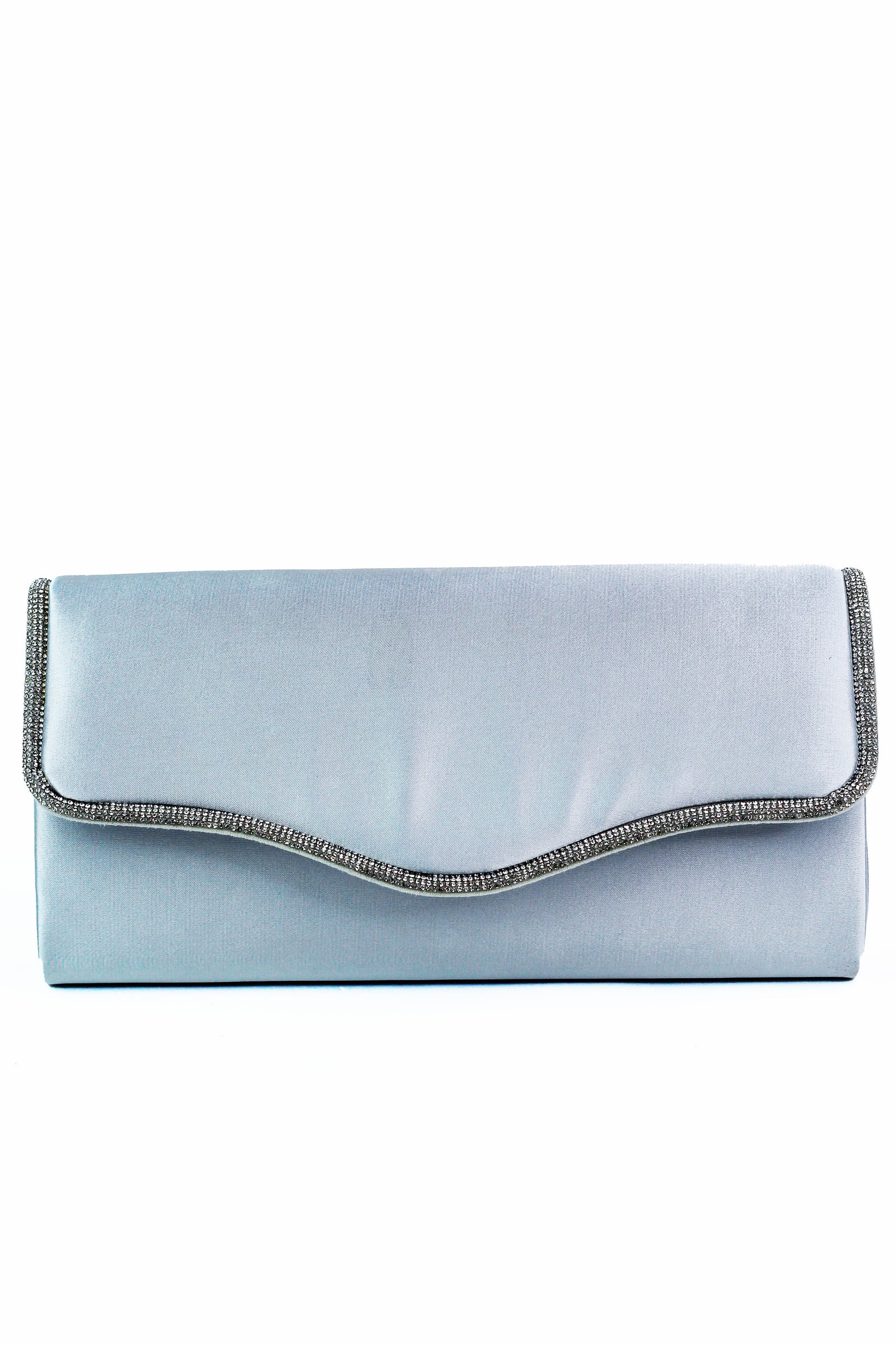 Satin Rectangle Clutch w/ Wavy Rhinestone Trimmed Flap