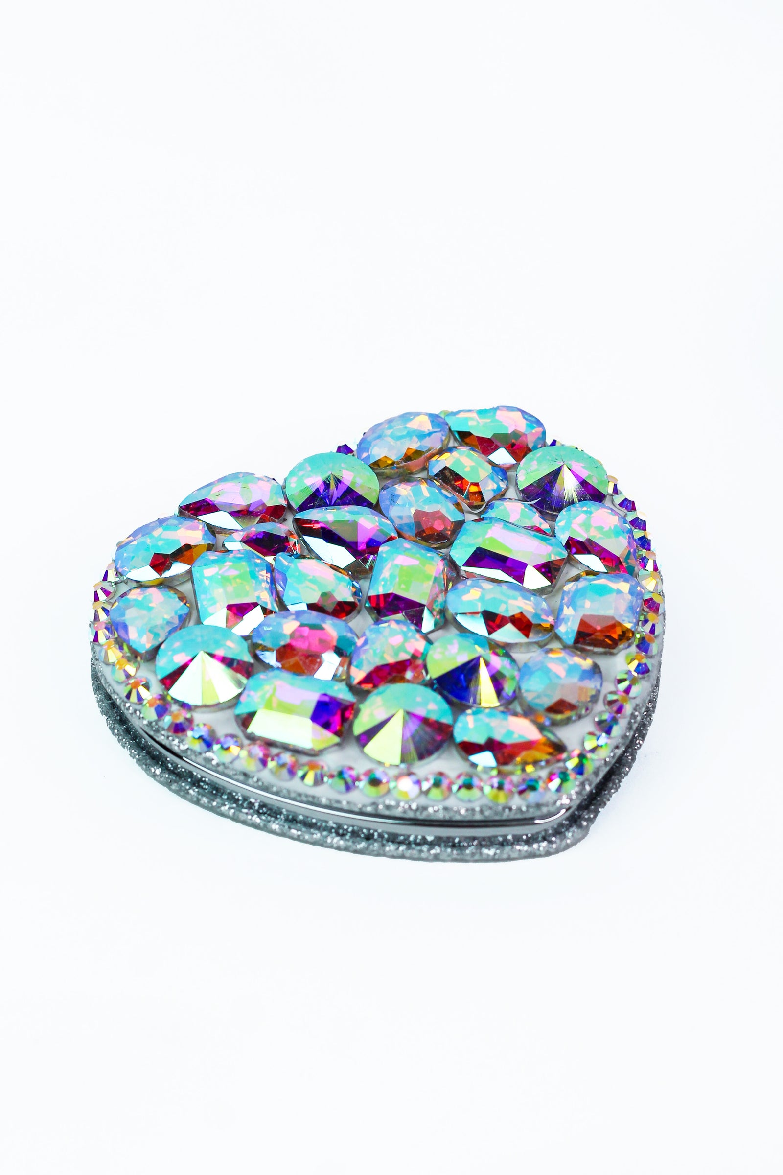 Chunky Rhinestone Heart Shaped Mirror Compact