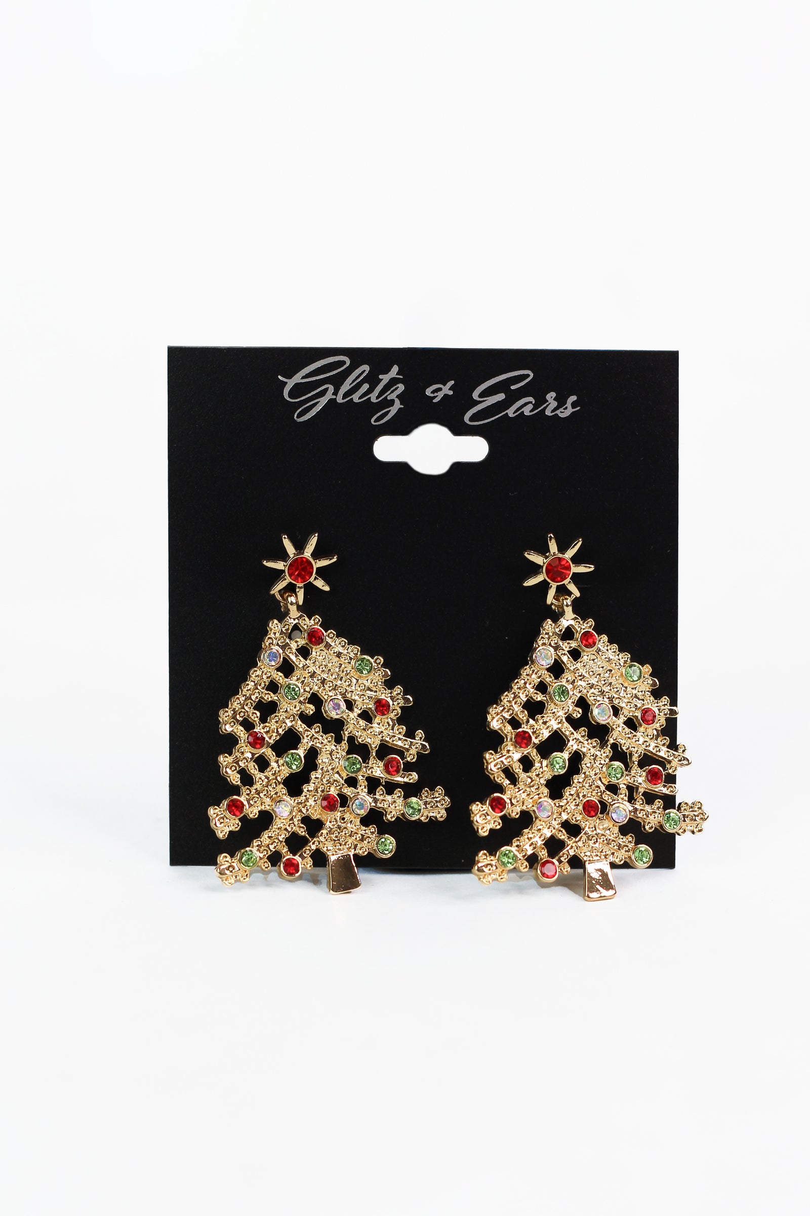 Christmas Tree Earrings w/ Rhinestone Accents