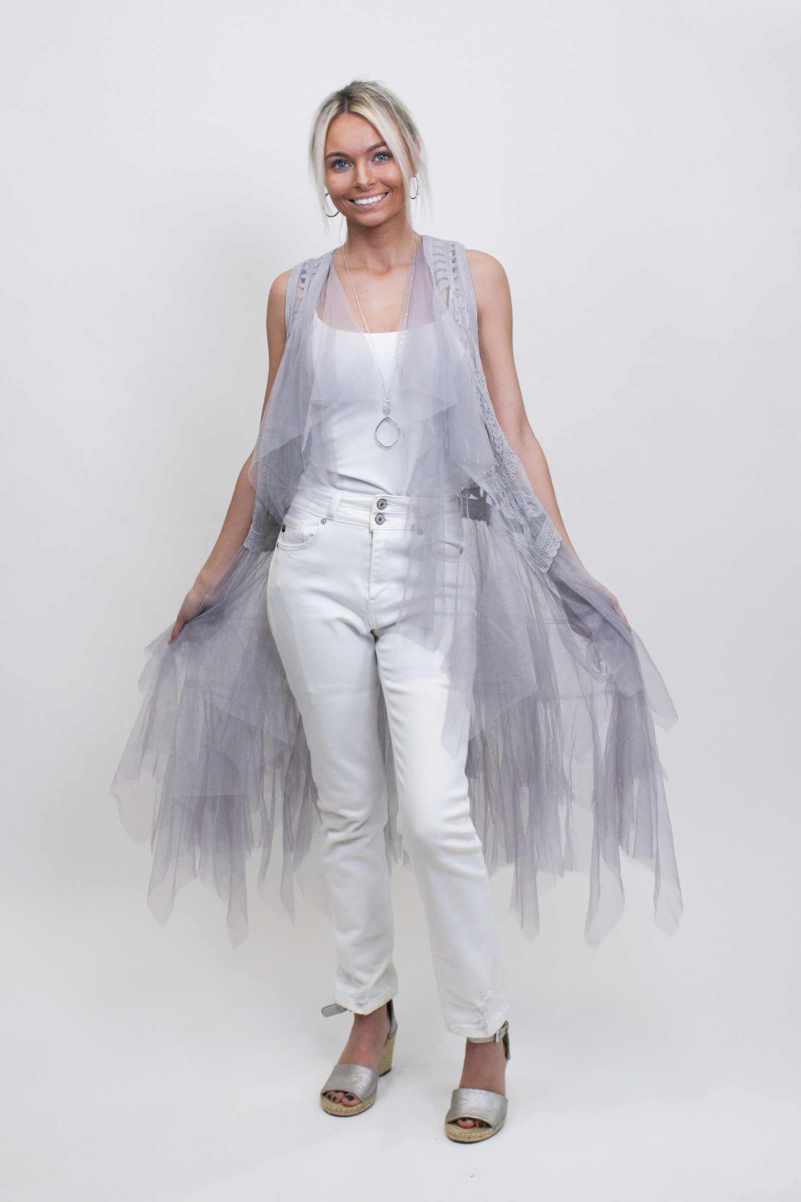 Tulle & Embroidered Layered Vest