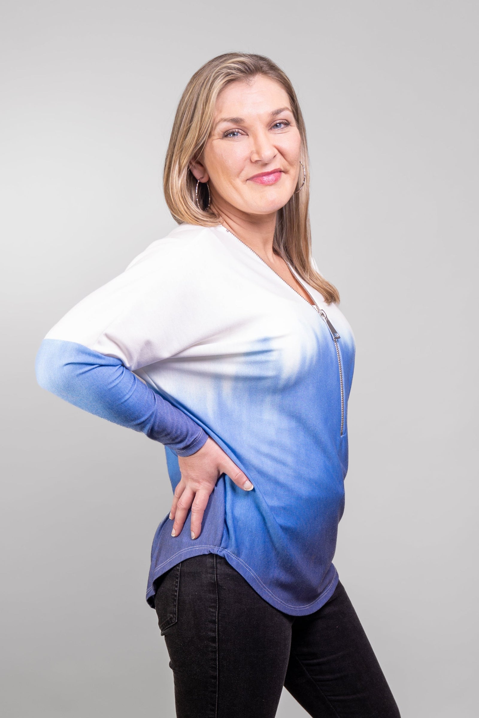 Ombre Dolman Sleeve Zipper Top