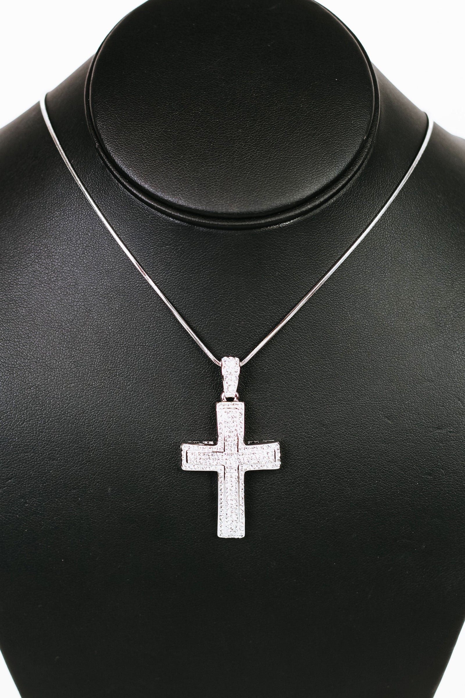 Metal Outline Two Rhinestone Cross Necklace