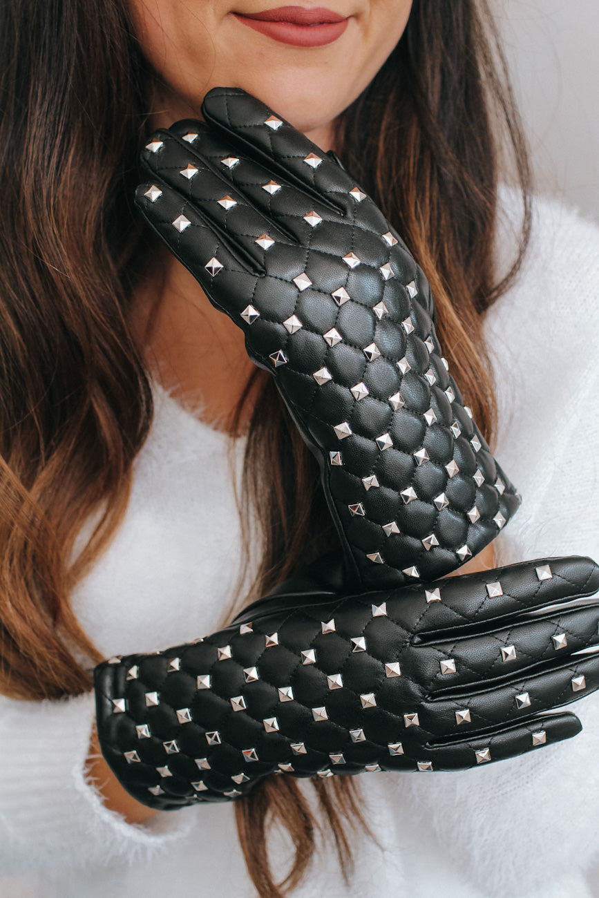 Metal Stud Faux Leather Gloves