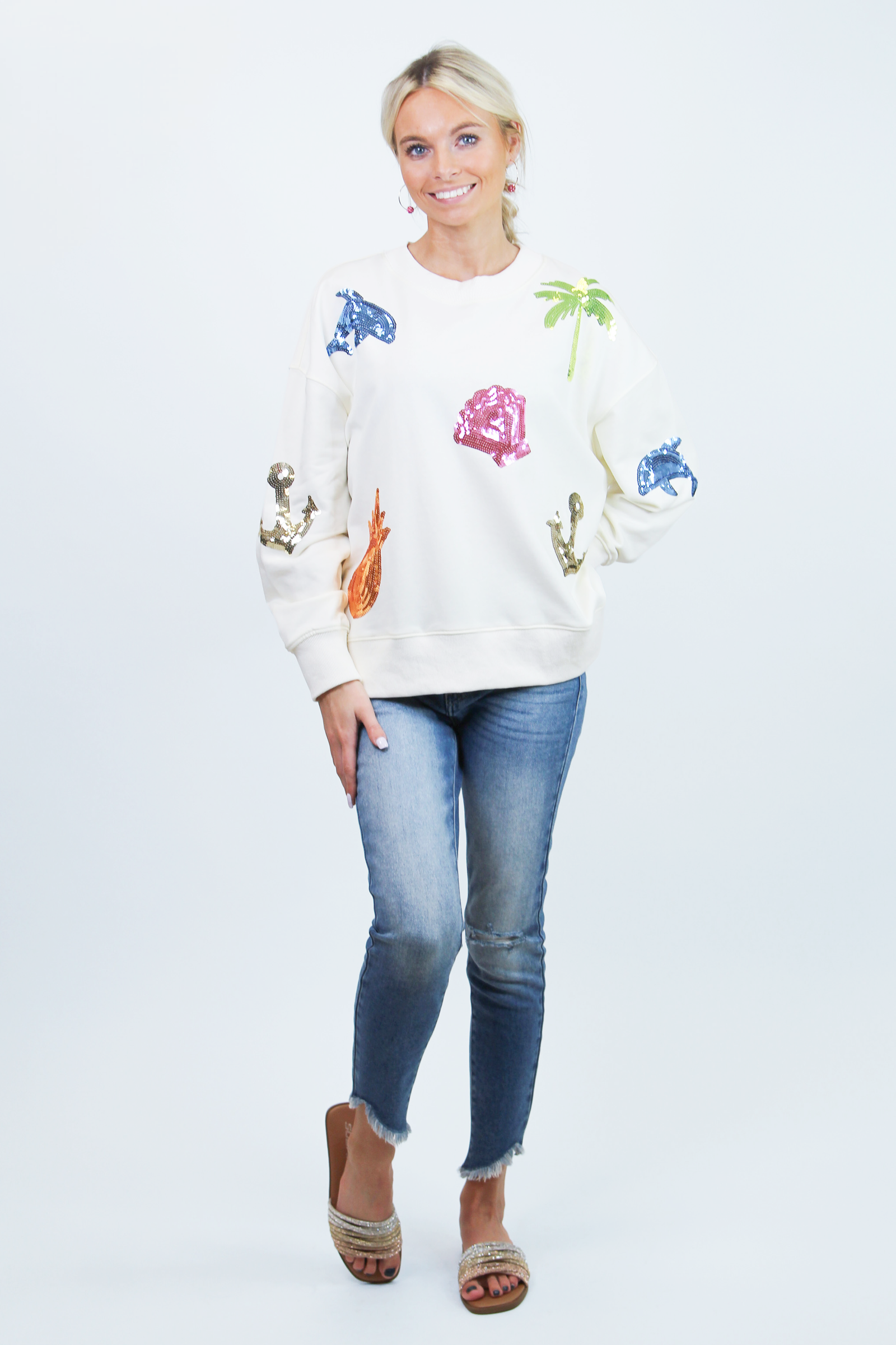 Sweatshirt w/ Summertime Sequin Embellishments