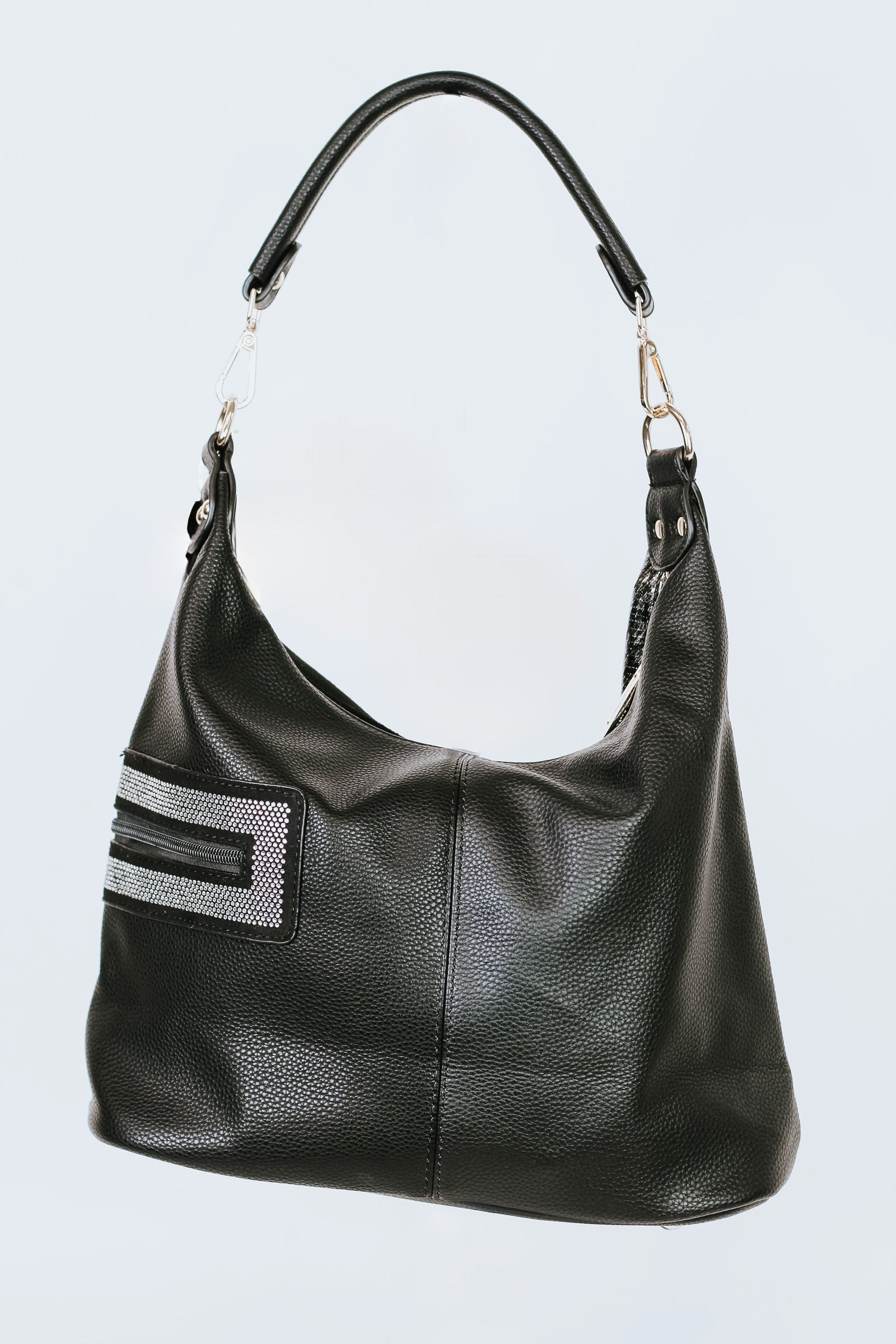 One Handle Faux Snakeskin & Faux Suede Purse w/ Rhinestone Accents