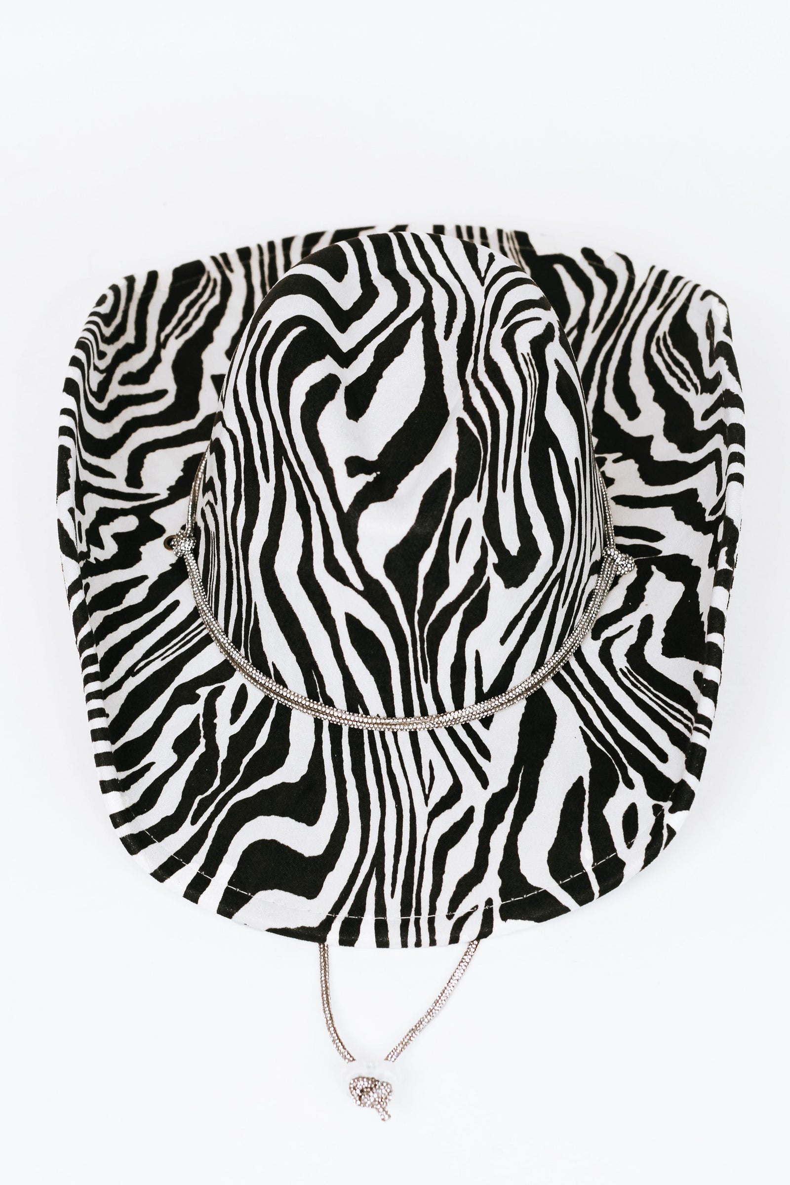 Zebra Print Cowboy Hat w/ Rhinestone String