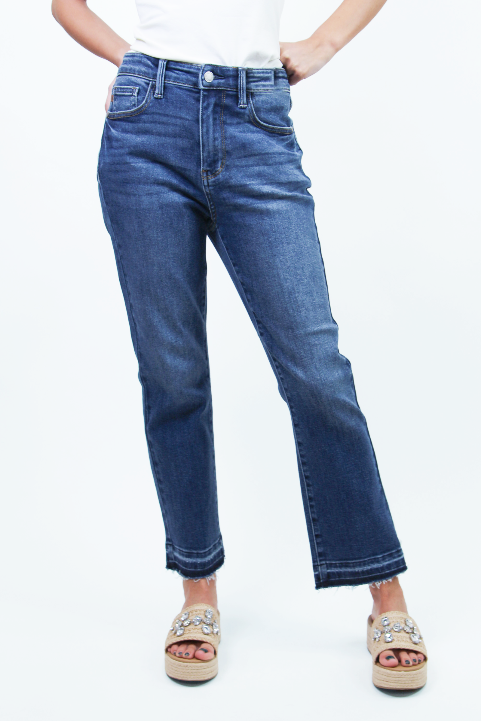 High Waist Vintage Wash Raw Hem Jeans
