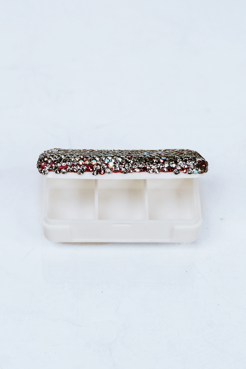 All Rhinestone Top Rectangle Pill Container
