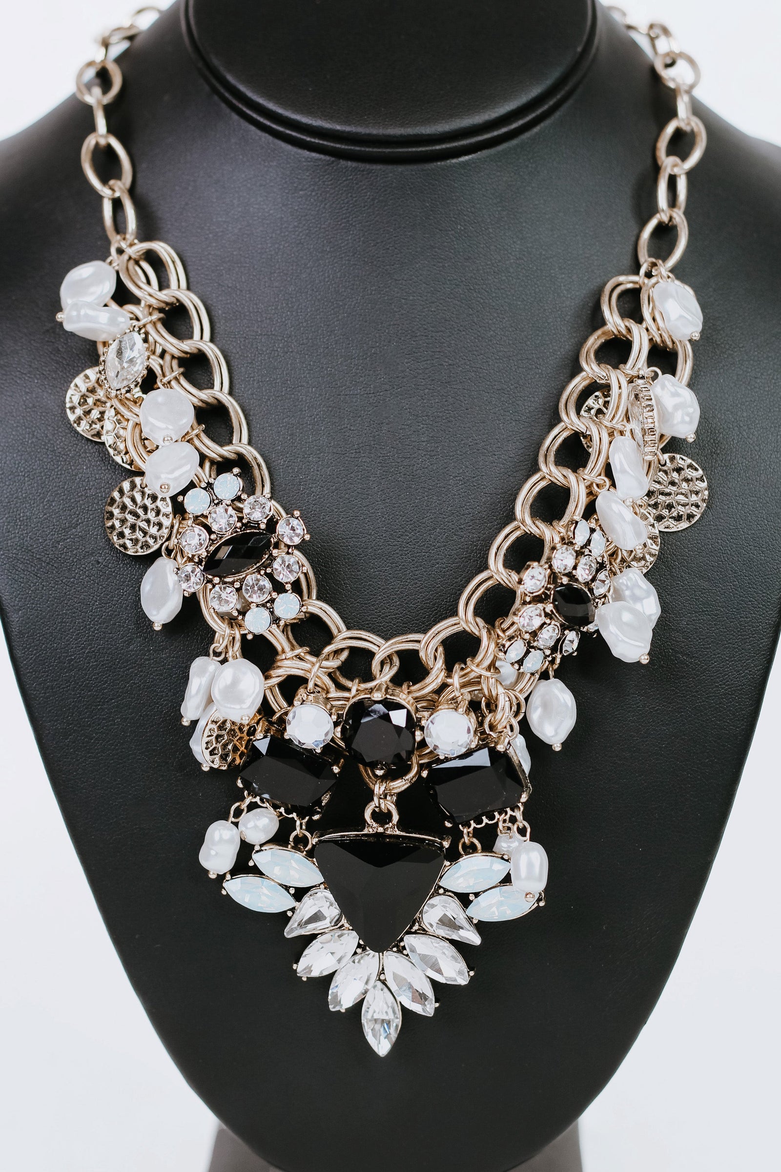 Open Chain Necklace w/ Gemstones, Pearls & Metal Charms