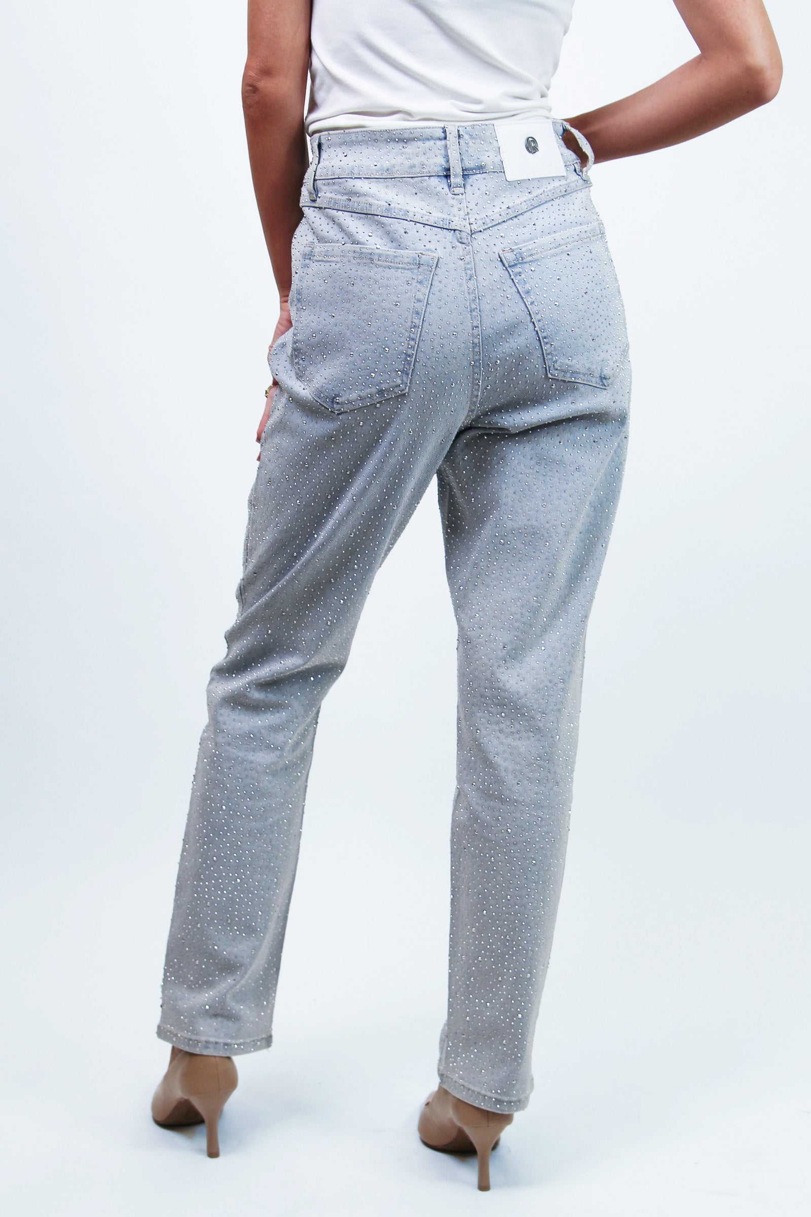 High Rise Skinny Jeans w/ Front & Back Rhinestone Embellishments