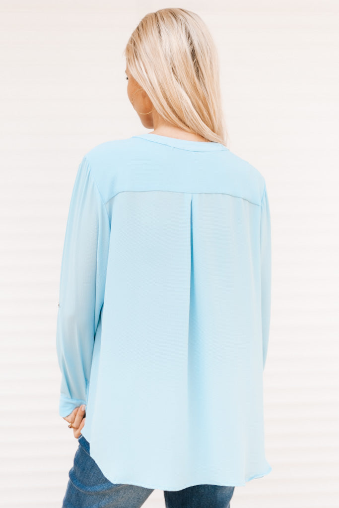 Zipper Detail Rolled Sleeve Henley Top (SALE)